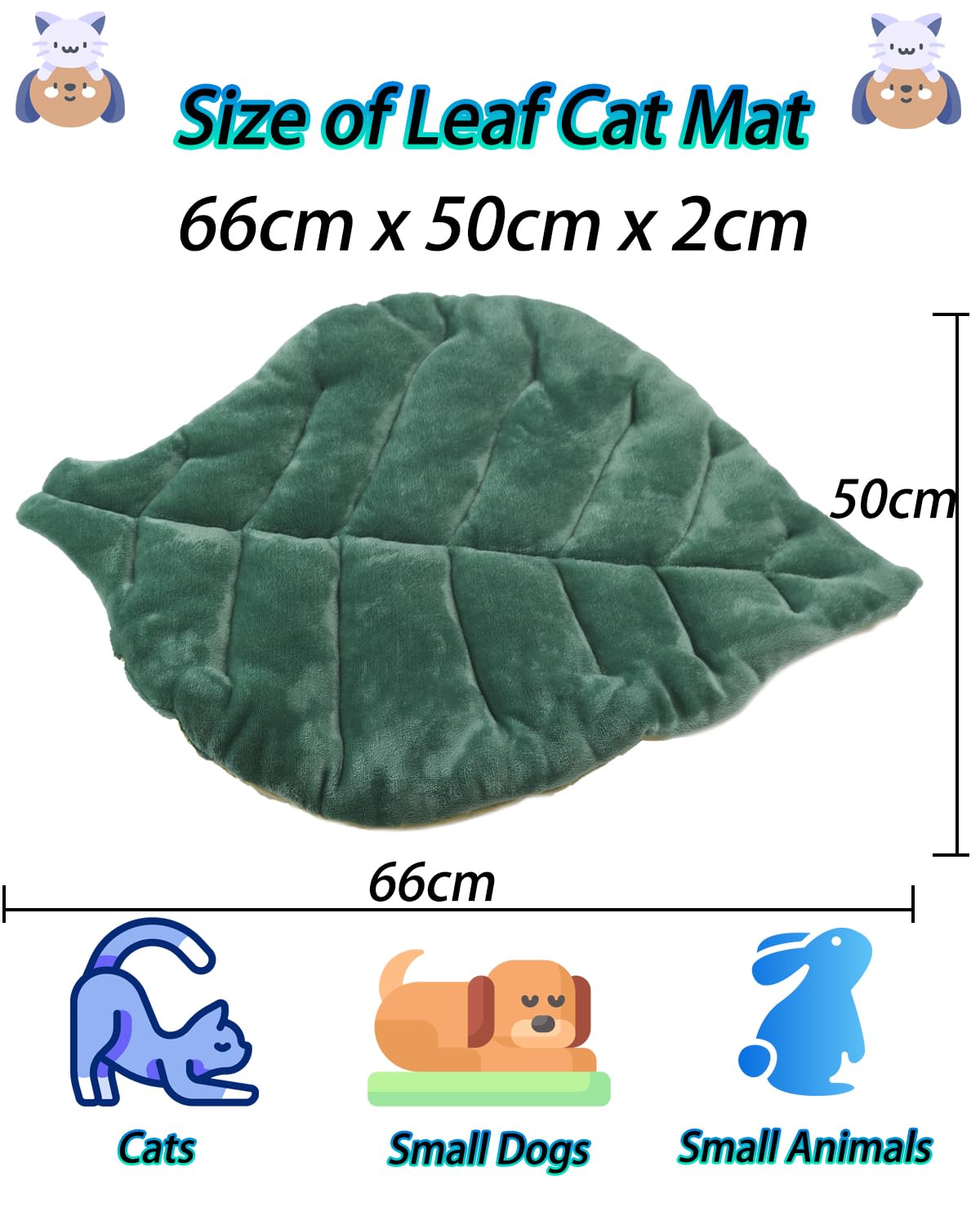 Rzxlszy Cat Mat Self Warming Cat Bed 26''X20'' Leaf Shaped Cotton Soft Warm Pet Pad Blanket For Indoor Bed Couch Sofa Floors Cat