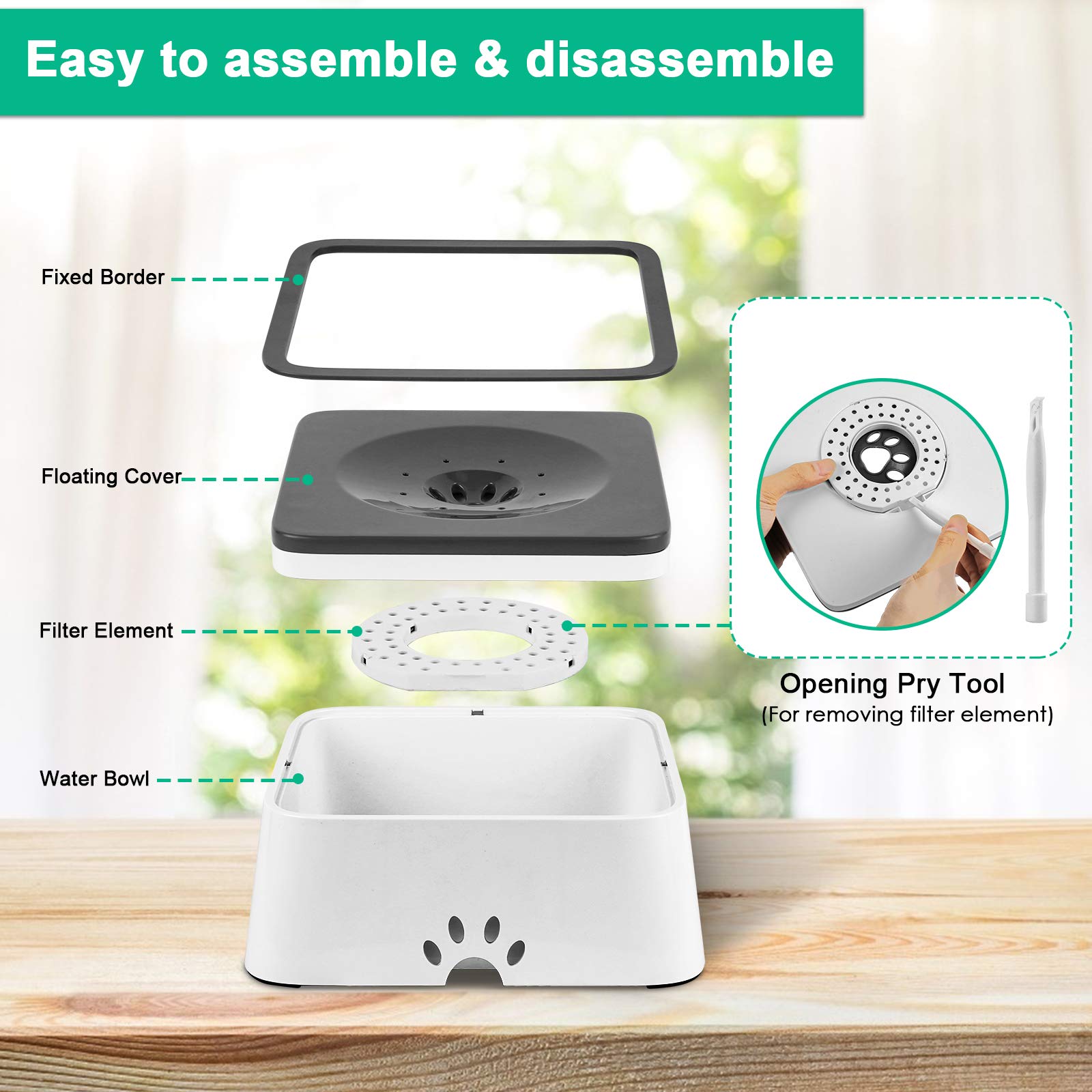 URPOWER 2.5L Grey Dog Water Bowl - No Spill Pet Water Dispenser for Dogs, Cats & Pets, Travel-Friendly Slow Feeder, 85oz Capacity