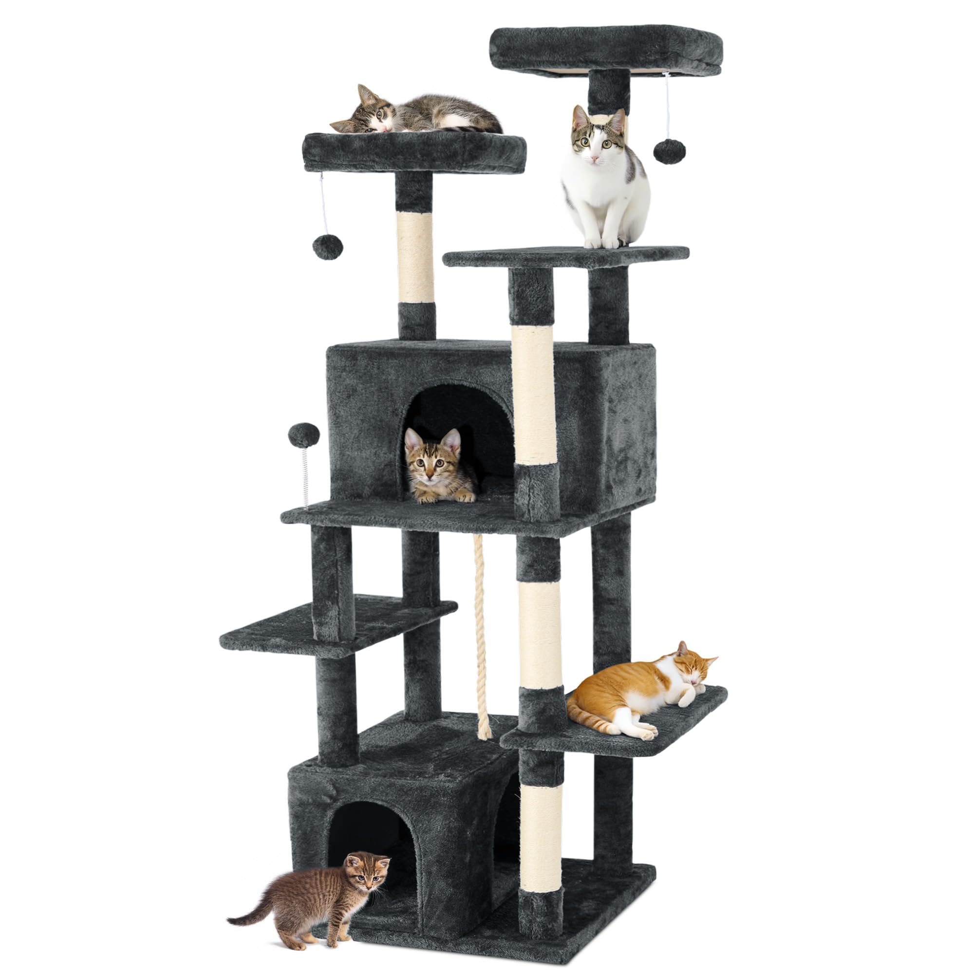 TSCOMON 69-Inch Tall Cat Tree with Huge Condos, Multi-Functional Cat Tower with Top Perches, Scratching Posts, Pompoms, for Clim