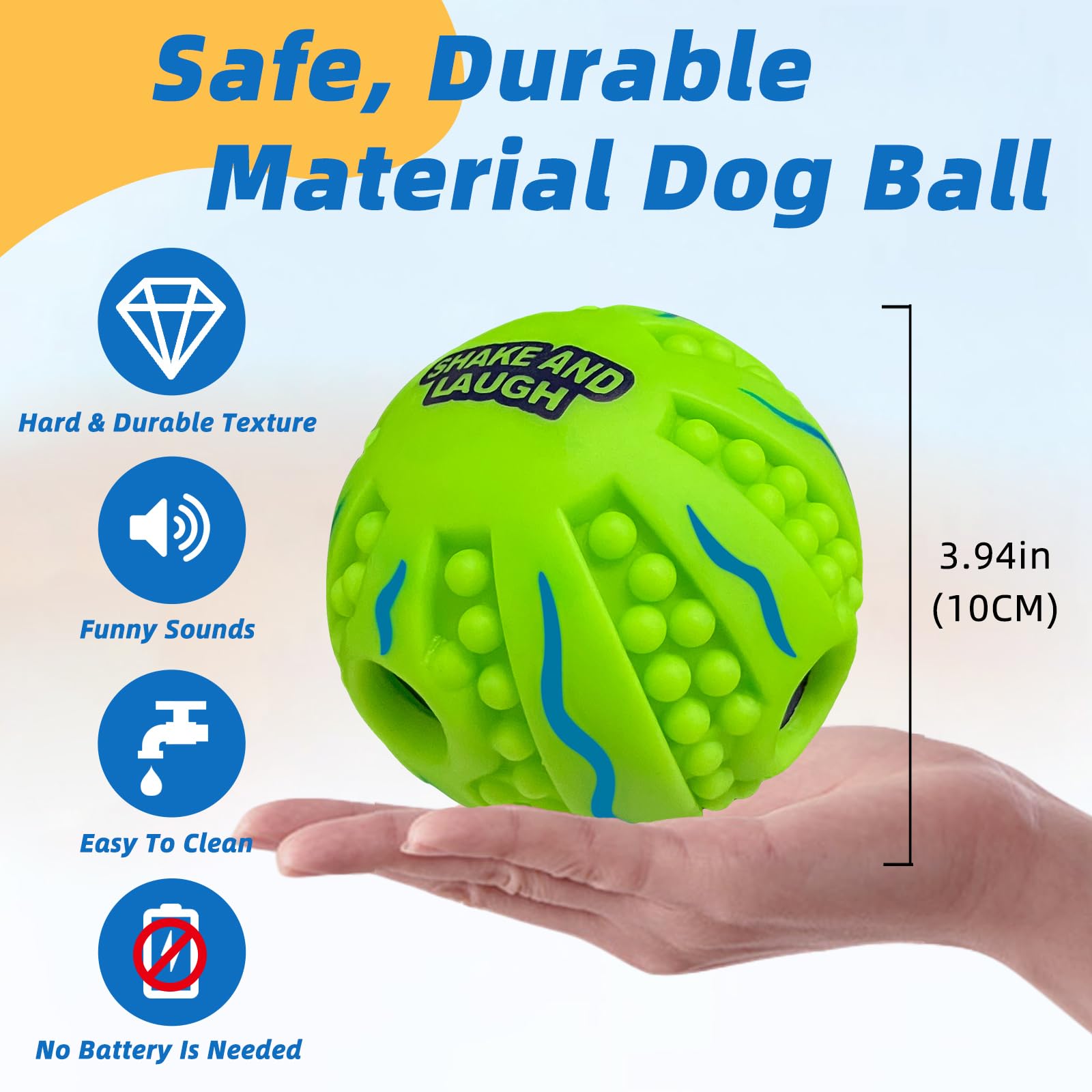 SHAKE AND LAUGH Spiky Interactive Dog Toy Ball, L 3.94 in, Gibbering Sound, Teeth Cleaning, Wave Design, Model DLQ004