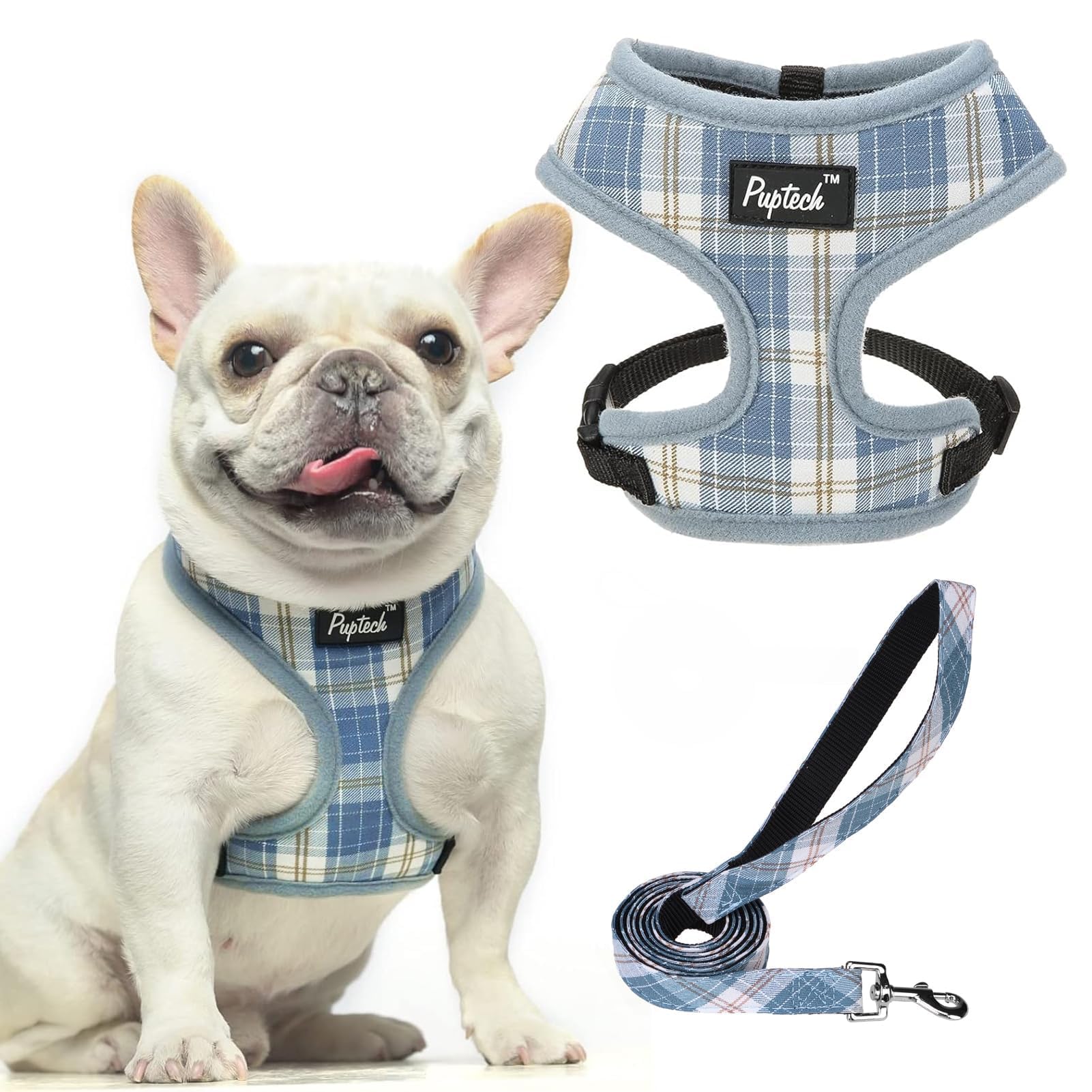 Pupteck Soft Mesh Dog Harness And Leash Set Pet Puppy Cat Comfort Padded Vest No Pull Harnesses, Sky Blue, L
