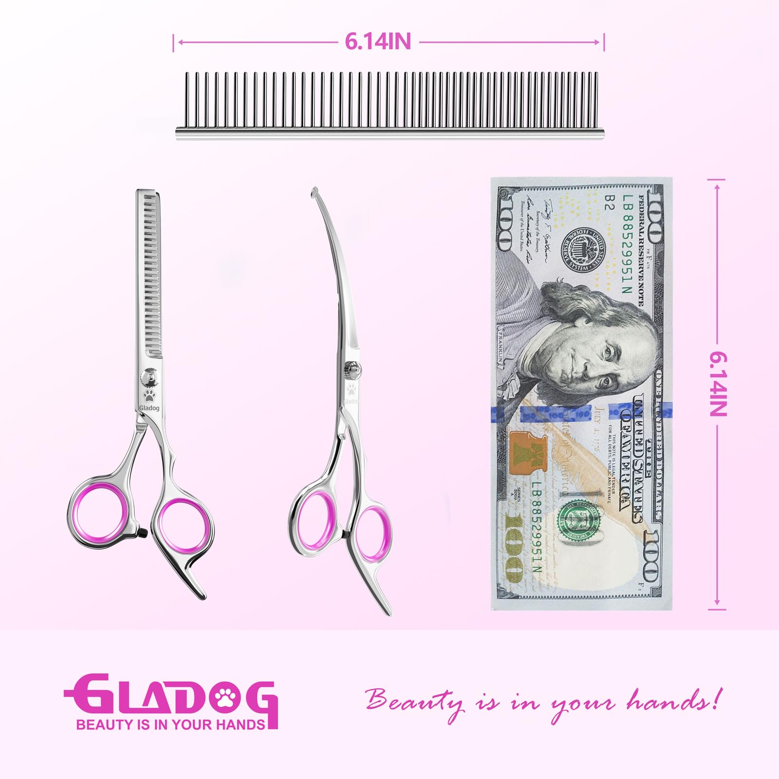 GLADOG Professional 4 in 1 Dog Grooming Scissors Set with Safety Round Tips, Sharp and Heavy-duty Pet Grooming Shears for Cats (