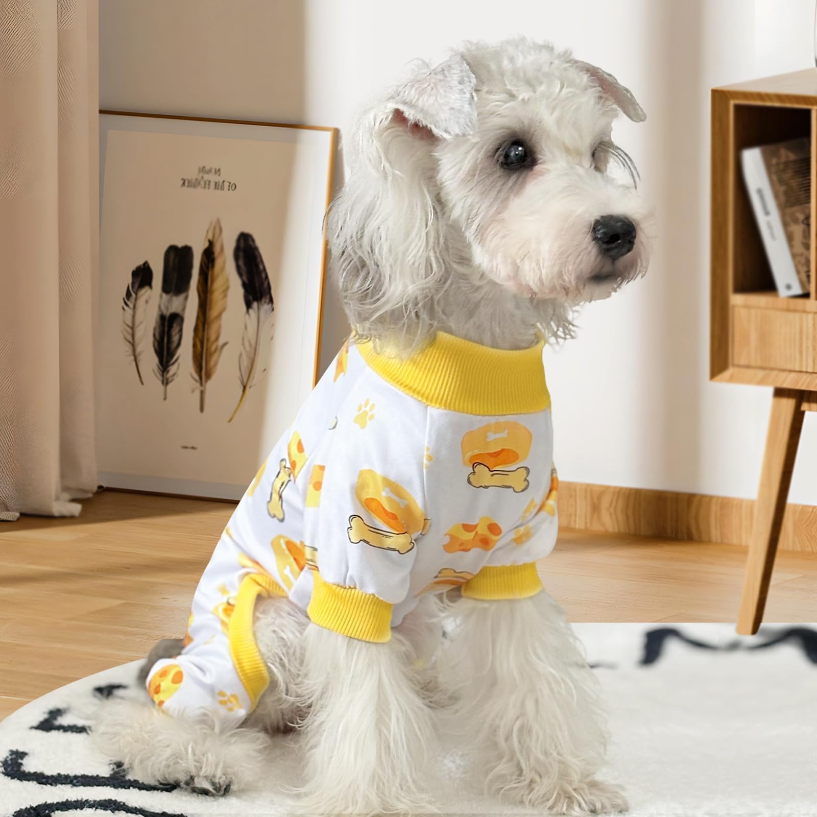 XPUDAC Dog Pajamas 4 Pack for Small Dogs, Cotton Blend, Soft & Stretchy, Available in Green, Brown, or Yellow, Chest 14"