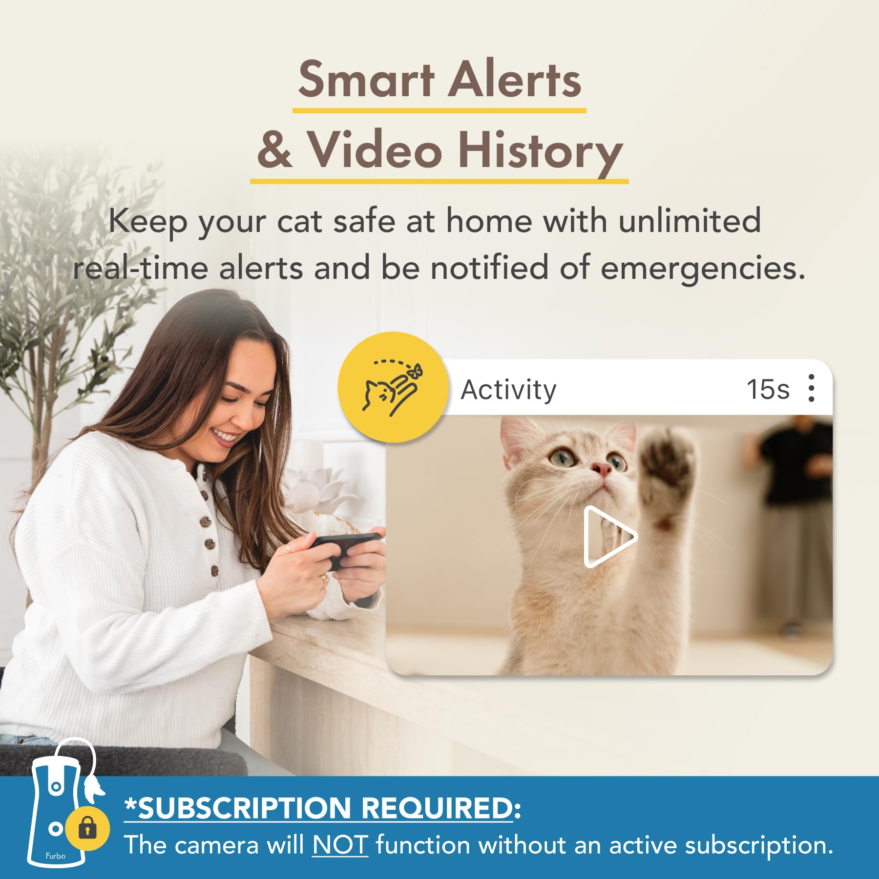 Furbo 360° Cat Camera + Nanny Bundle: Home Security & Cat Safety Alerts, Rotating Pet Treat Dispenser Camera With Speaker, Smart Home Indoor Cam W Phone App (Additional Subscription Required At Setup)