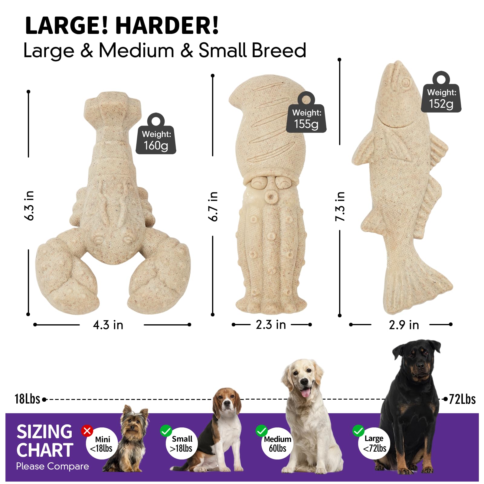 Kimee Dog Toys for Aggressive Chewers, 3 Pack Indestructible Dog Chew Toys, Super Chewer Toys with Tough Nylon for All Breed Siz
