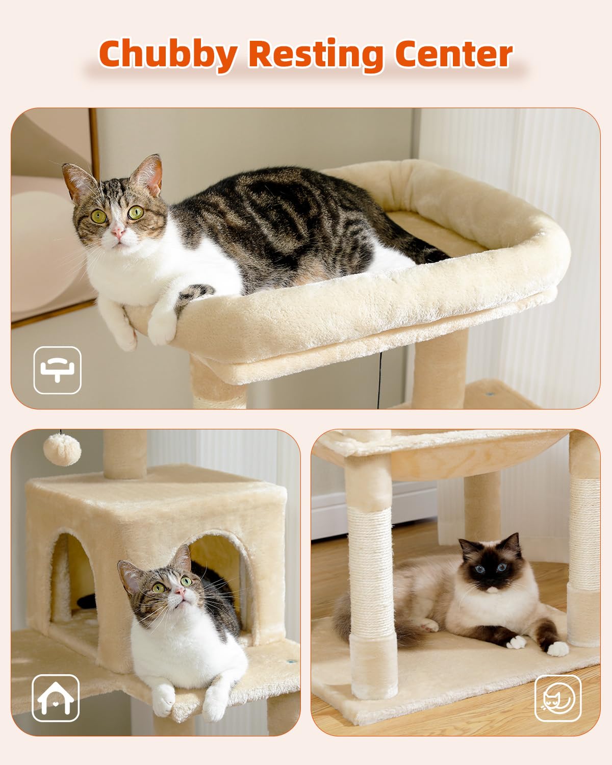 PETEPELA 56.3 Inches Multi-Level Cat Tree Cat Tower with Sisal Covered Scratching Posts, Comfort Condo, Extra Large Hammock and