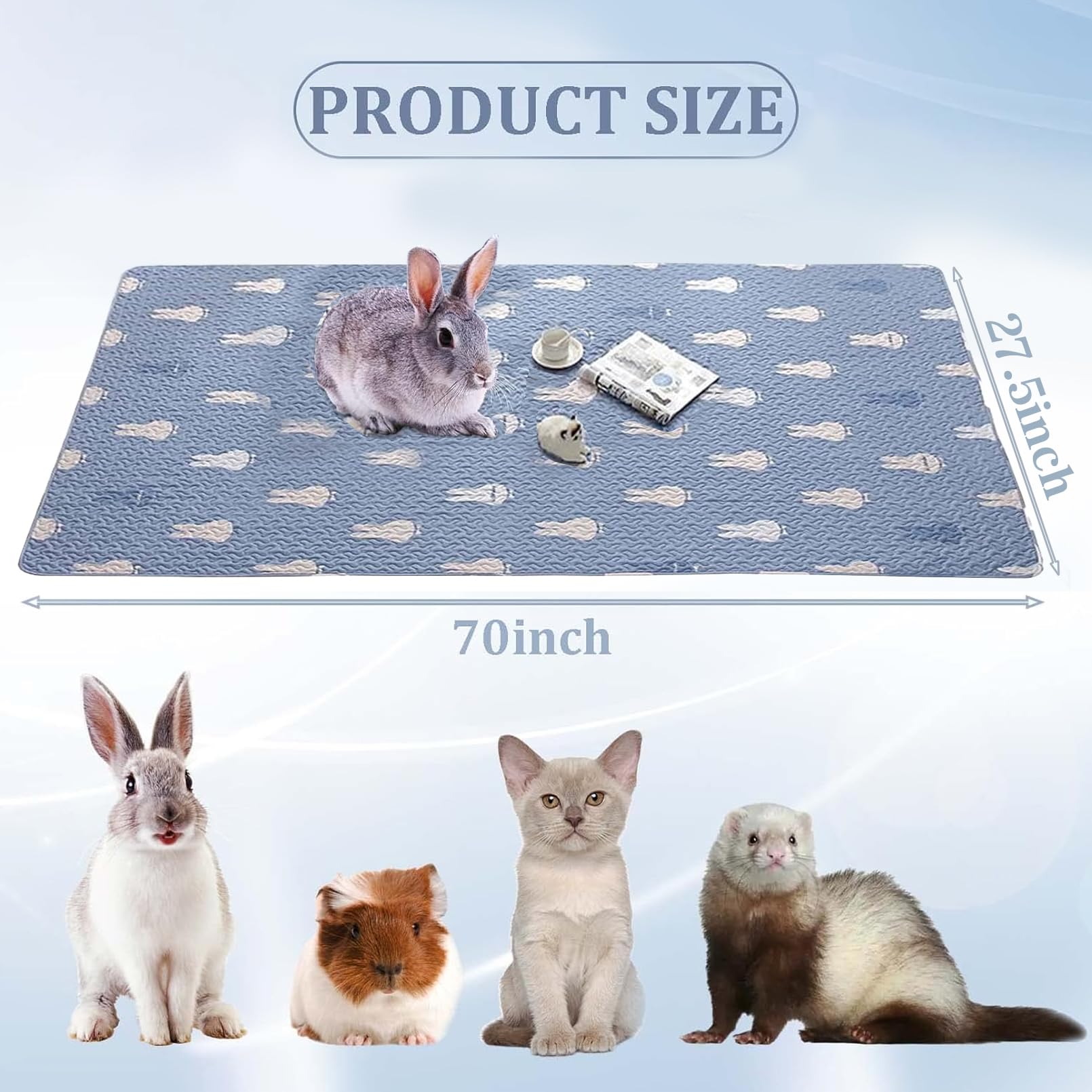 Kathson 70 L X 27.5 W Rabbit Cage Liners Washable Rabbit Floor Mat Reusable Bunny Rug Super Absorbent Guinea Pig Carpet Anti