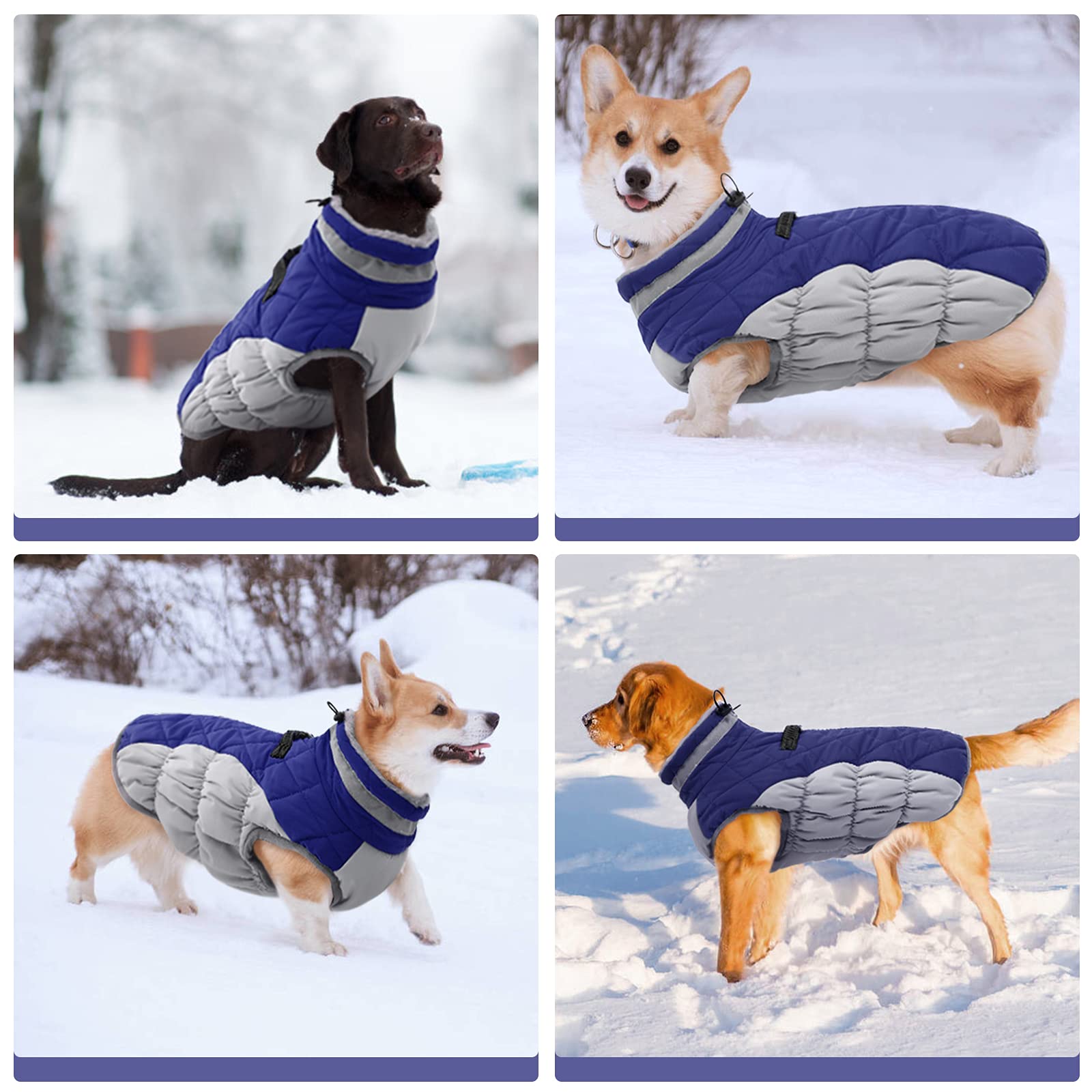 Fuamey Dog Coat,Warm Dog Jacket Winter Coat Paded Dog Fleece Vest Reflective Dog Cold Weather Coats With Built In Harness Waterp
