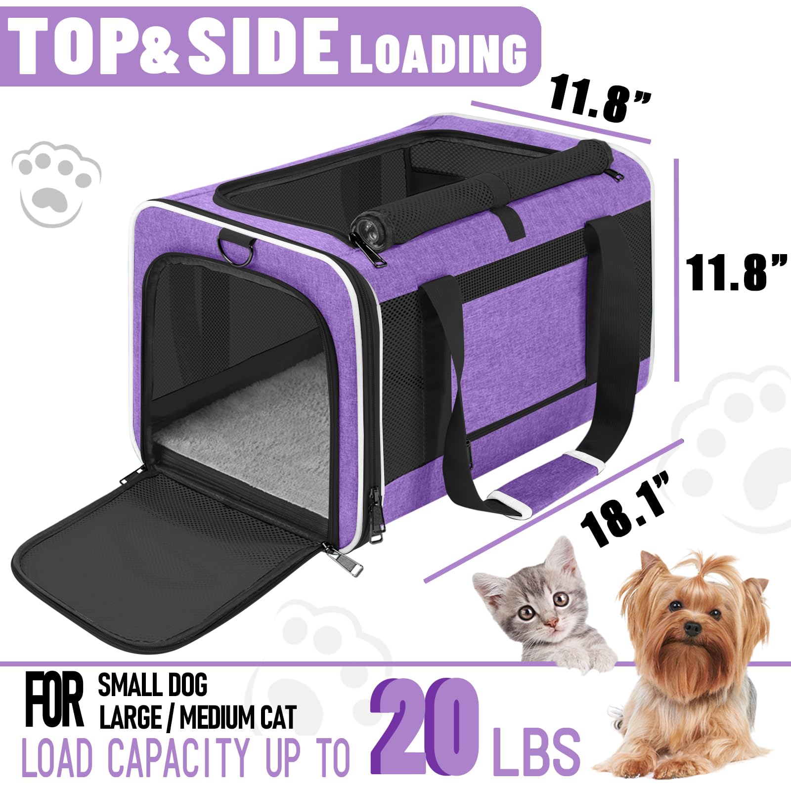 Gapzer Pet Carrier For Large Cat 20 Lbs+ / Soft Sided Small Dog 12 Pounds Travel Crate Top Load/Collapsible Kitty Carry Bag Big