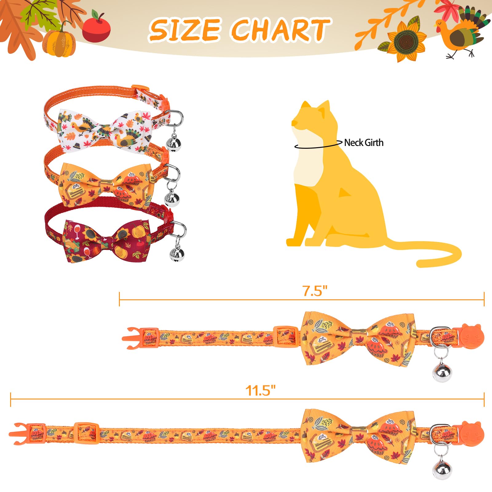 Scenereal Cat Collar Breakaway With Bell And Bowtie - 3 Pack Cute Holiday Cat Collars- Maple And Pine Cone Fall Kitten Collar Ad