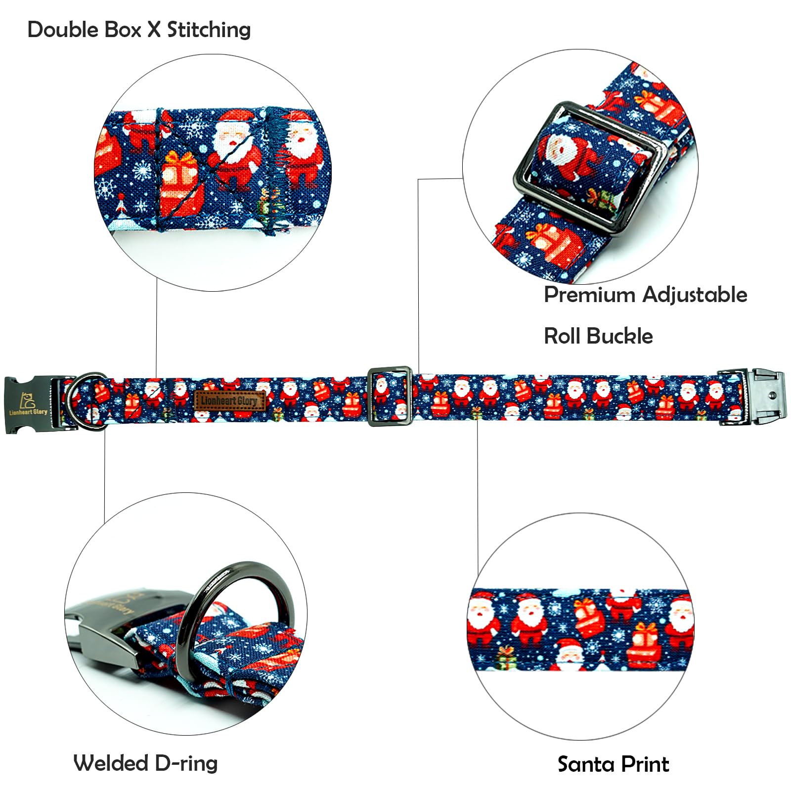 Lionheart Glory Christmas Dog Collar Santa Print Collars Soft Durable Adjustable Dog Collars For Medium Dogs Pet Gift Female Or