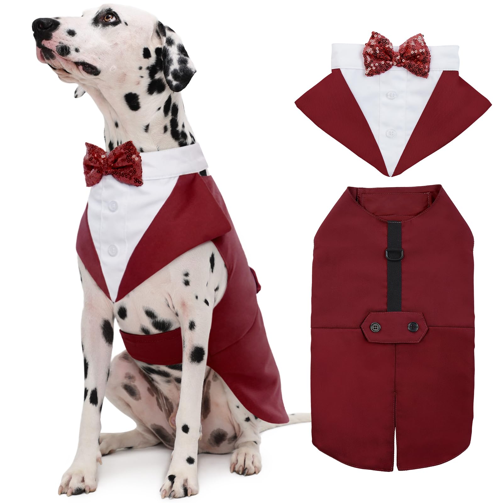 Kuoser Dog Tuxedo Dog Suit And Bandana Set, Dogs Tuxedo Wedding Party Suit, Dog Prince Wedding Bow Tie Shirt Formal Dog Wedding Attire For Large And Medium Dogs Golden Retriever Samo Bulldogs