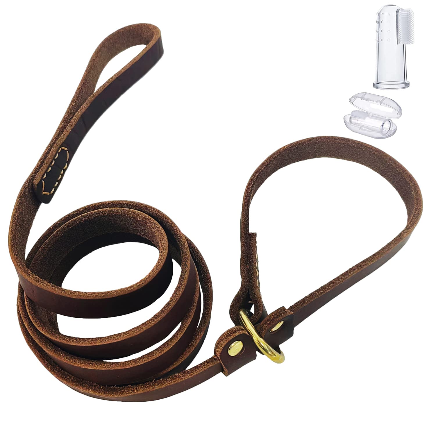 Lwbmg 5.6Ft Leather Dog Leash, Real Leather Slip Lead, Soft Adjustable Dog Training Leash For Small To Large Dogs, Brown