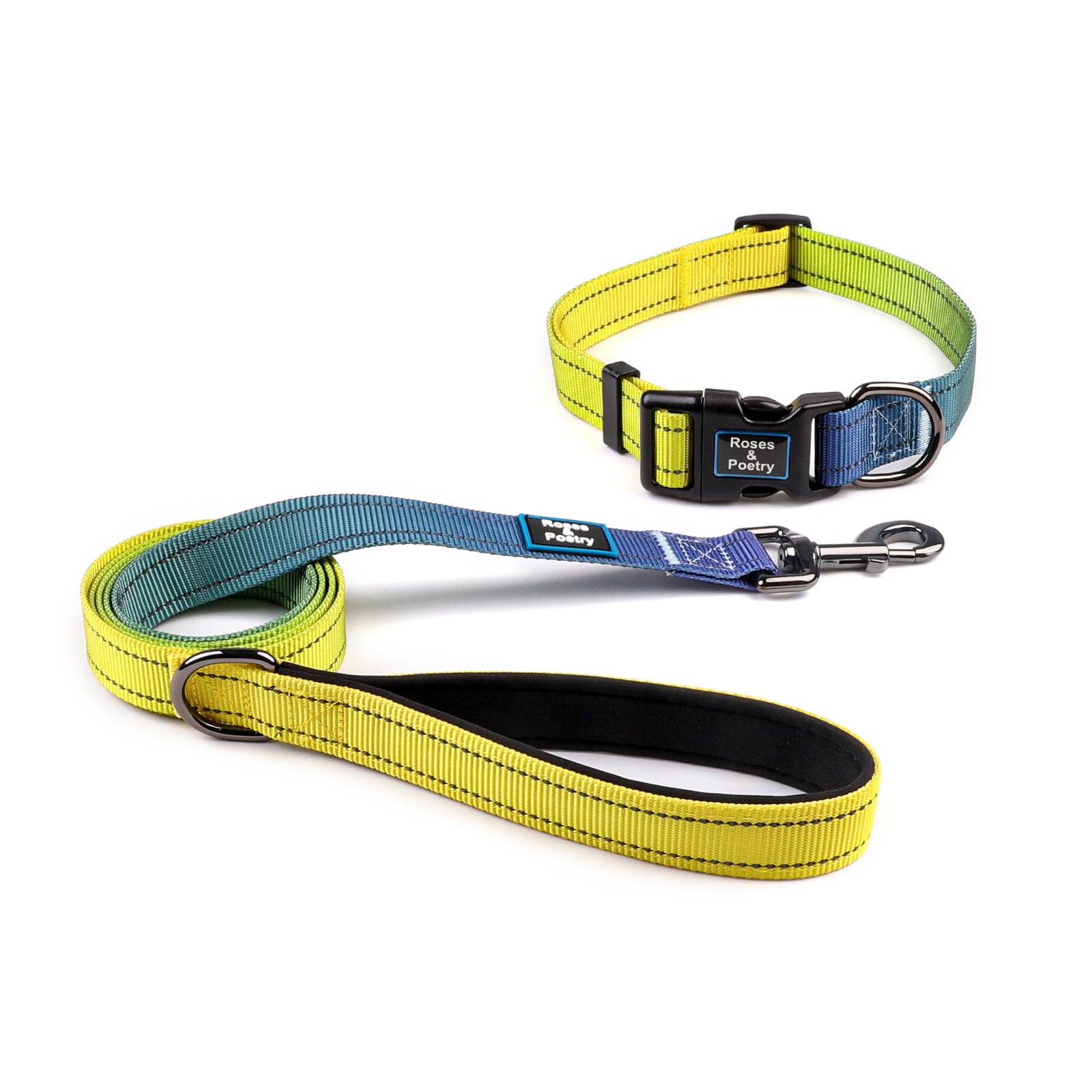 Roses&Poetry Reflective Dog Collar And Lead With Gradient Amber, Adjustable Durable Puppy Collars Leash For Extra Small Dogs (Am