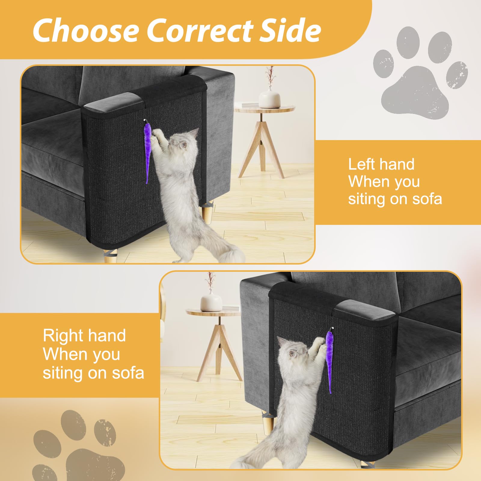 Cat Scratch Couch Protector, Sofa Armrest Cover With Sisal Mat And Toy For Small Indoor Cats (Left Hand)