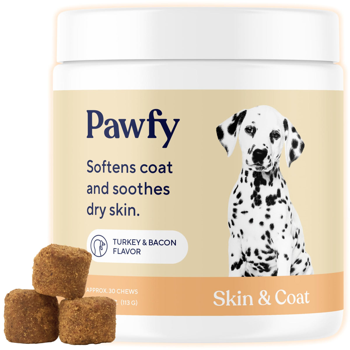 Pawfy Skin & Coat With Salmon Oil - Dog Allergy Relief Chews | Advanced Licking Paws Comfort | Dog Itching Skin Relief & Seasonal Allergies Support - Immune Support & Coat Defense | 30 Chews (Bacon)