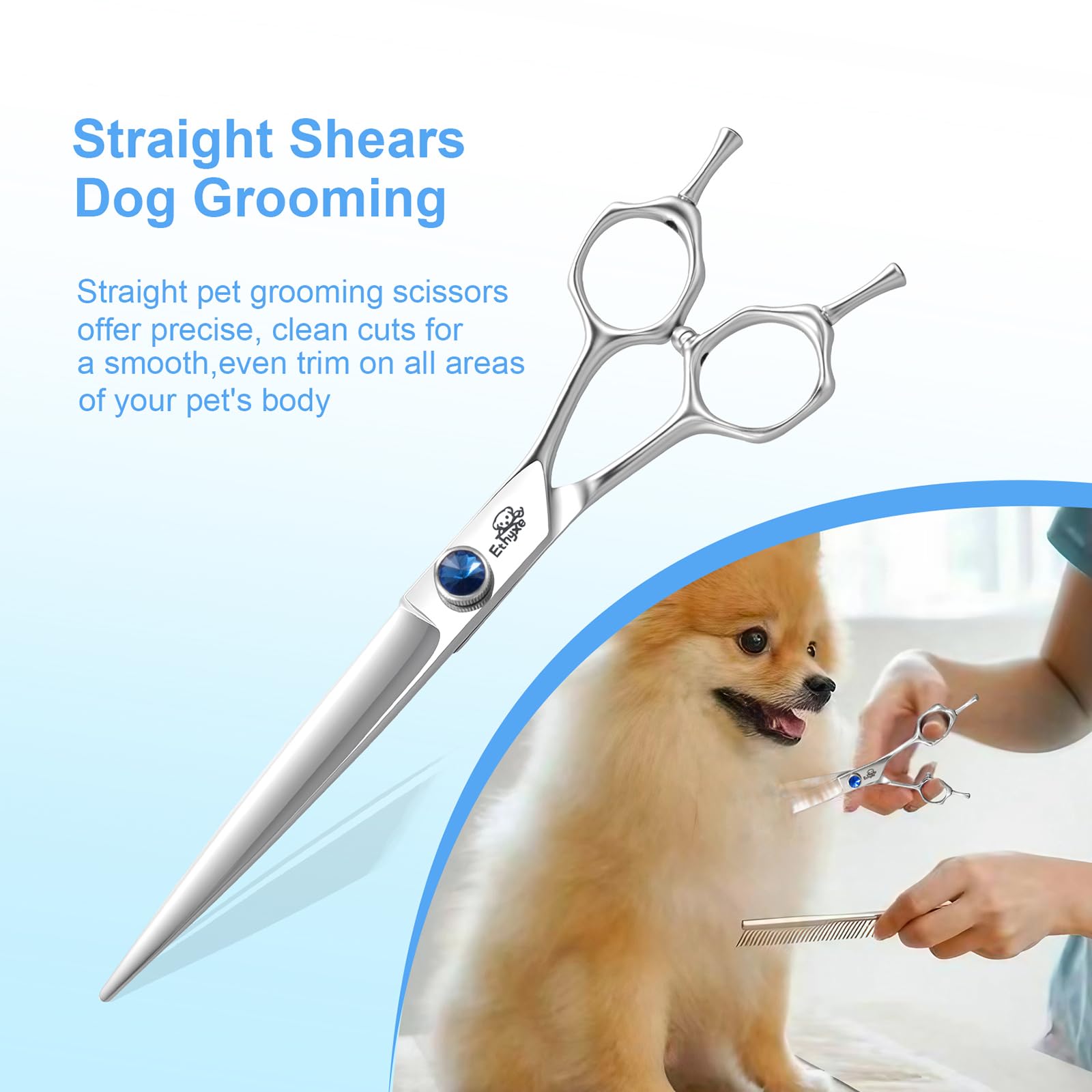 Ethyxe 7'' Dog Grooming Scissors, Premium Stainless Steel Pet Straight Shears For Dogs, Cats, And Small Animals, Sharp For Groom