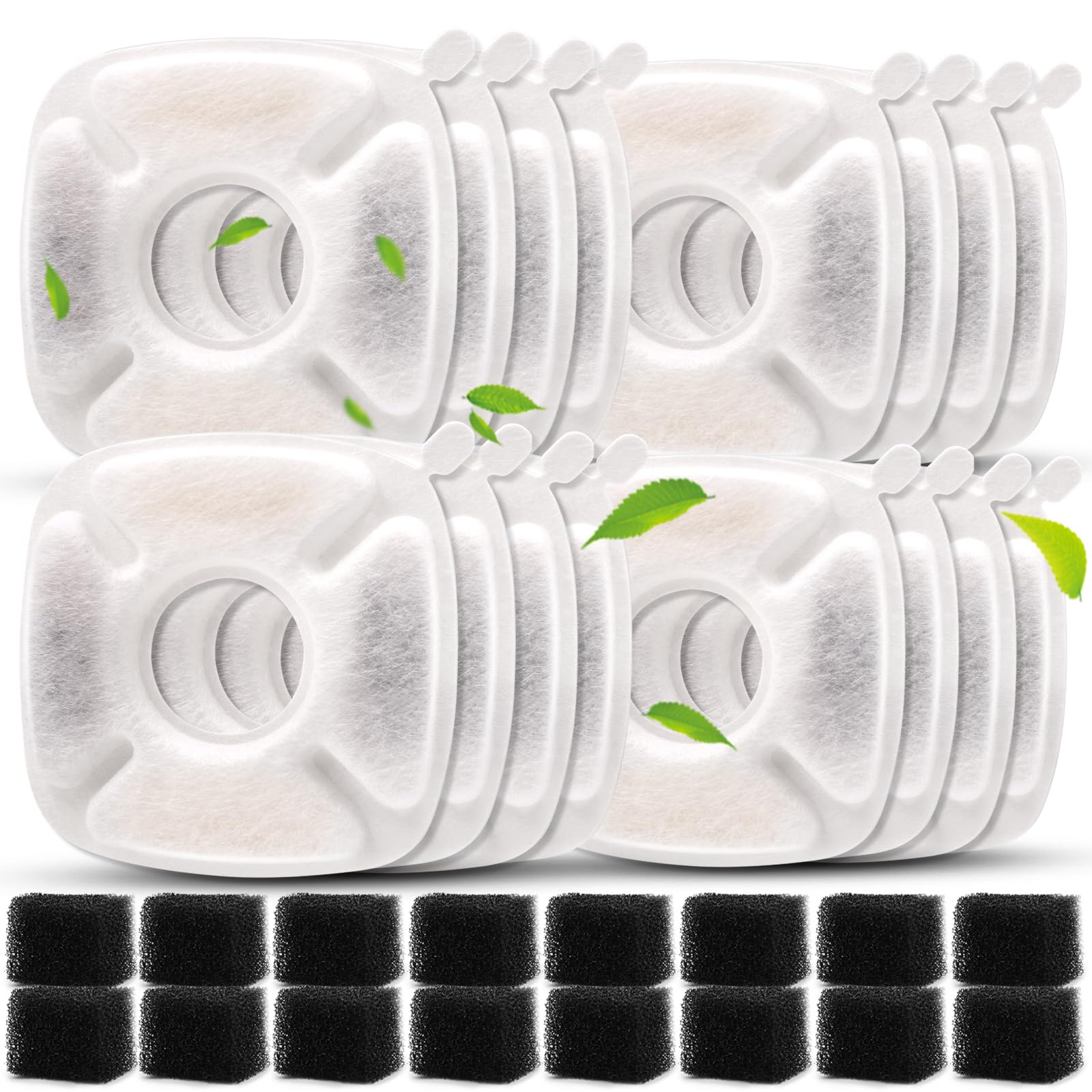 Pet Fountain Filters Compatible With 95Oz/2.8L Dog Water Fountain, Cat Water (16 Carbon Filters+16 Sponge Filters)
