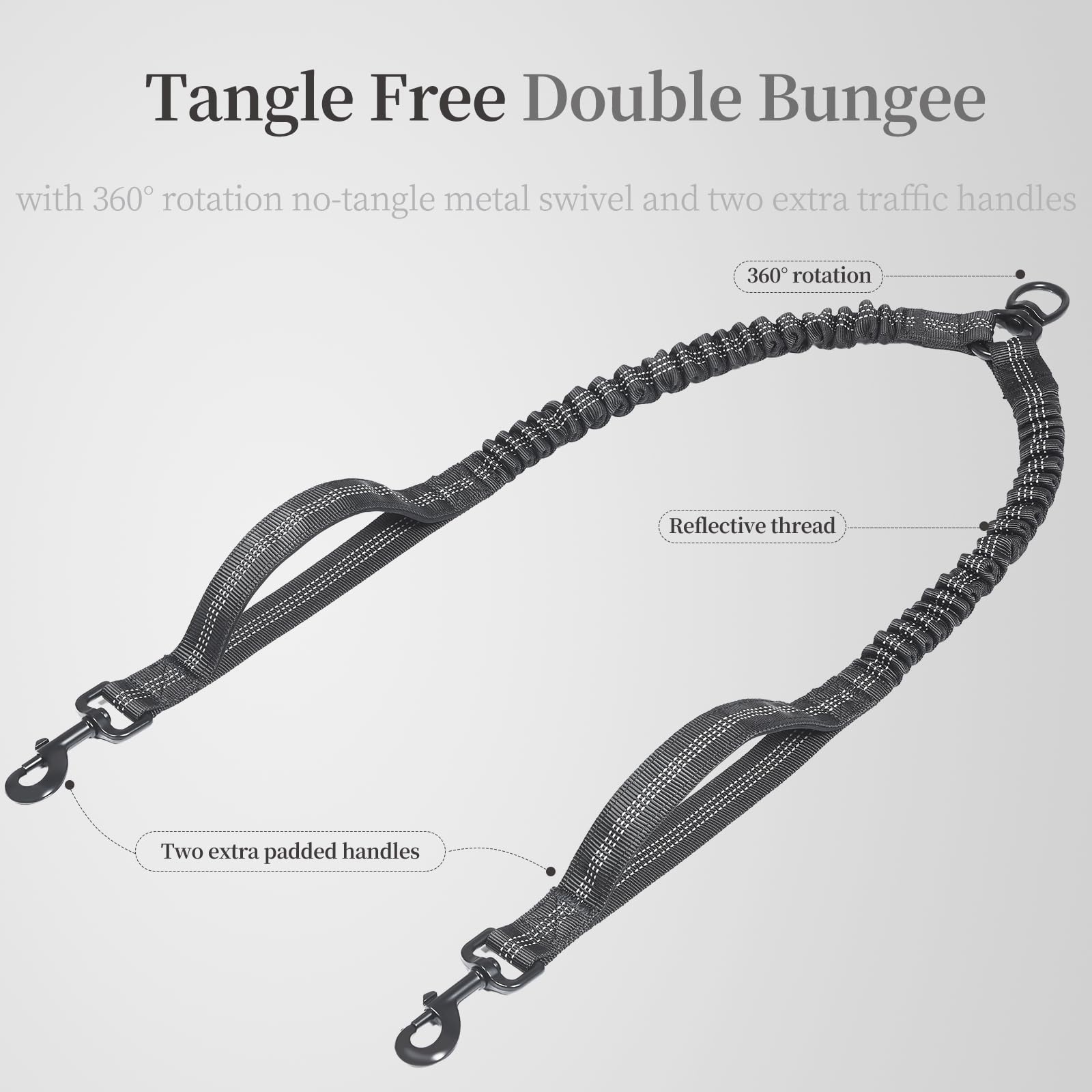 Iyoshop Double Dog Leash With Three Extra Traffic Handles, 360 Swivel No Tangle Dual Dog Walking Leash, Comfortable Shock Absorb