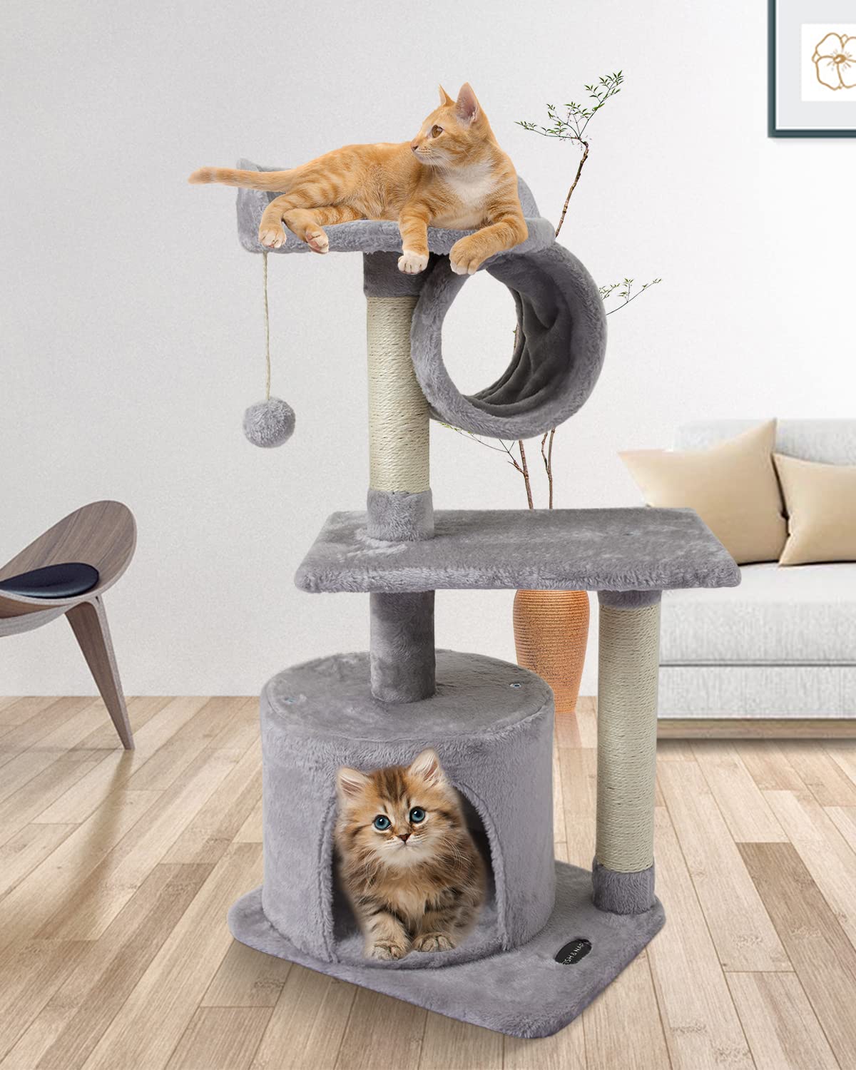 Fish&Nap Us01H Cute Cat Tree Kitten Cat Tower For Indoor Cat Condo Sisal Scratching Posts With Jump Platform Cat Furniture Activ