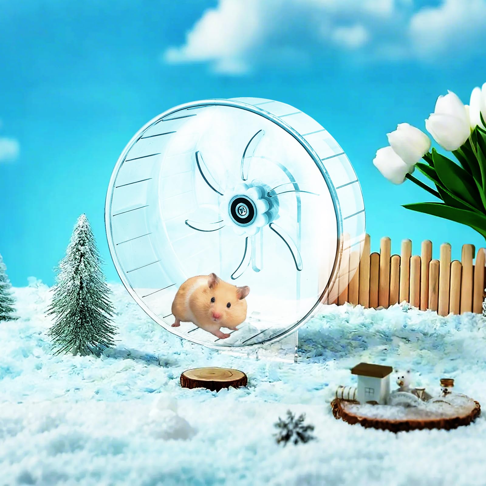 Sirvarni Silent Hamster Exercise Wheel - Hamster Toys Cages Accessories 9.45 Inch Running Spinner With Adjustable Stand Quite Ru