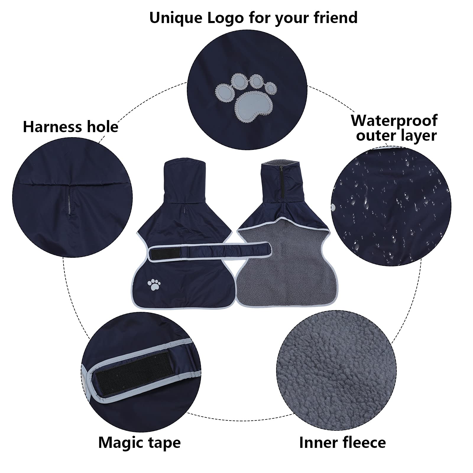 Dog Winter Coat Geyecete Greyhound Raincoat Fabric With Lamb Velvet Inside Outdoor Dog Apparel With Adjustable Bands For Medium, Large Dog-Navy-Xs