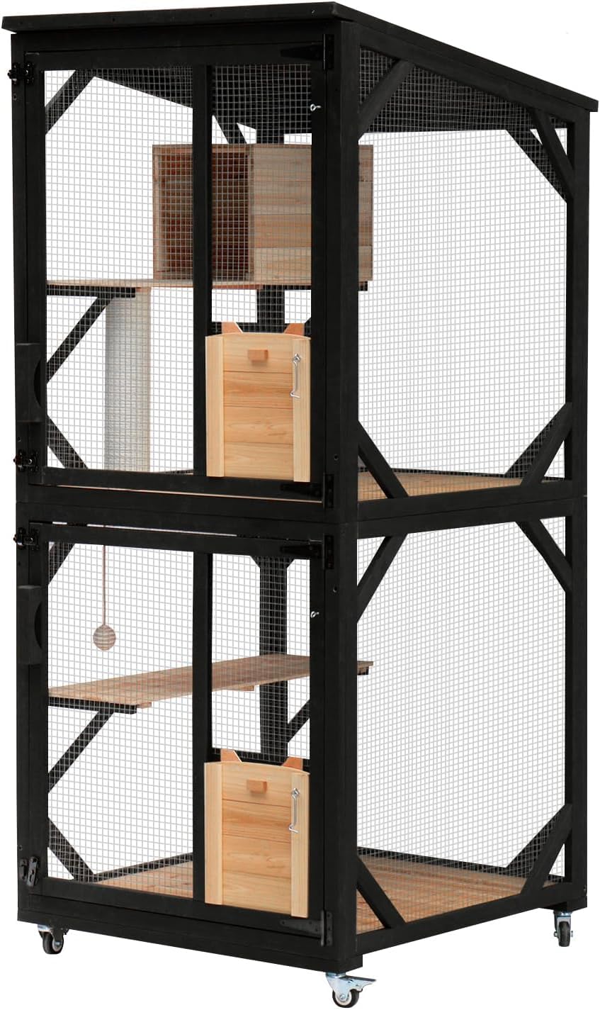 Funxplore 4 Tiers 70.9'' H Cat Catio Cat House Outdoor Enclosure Window Large Outside Patio With Removable Floor, Scratching Pos