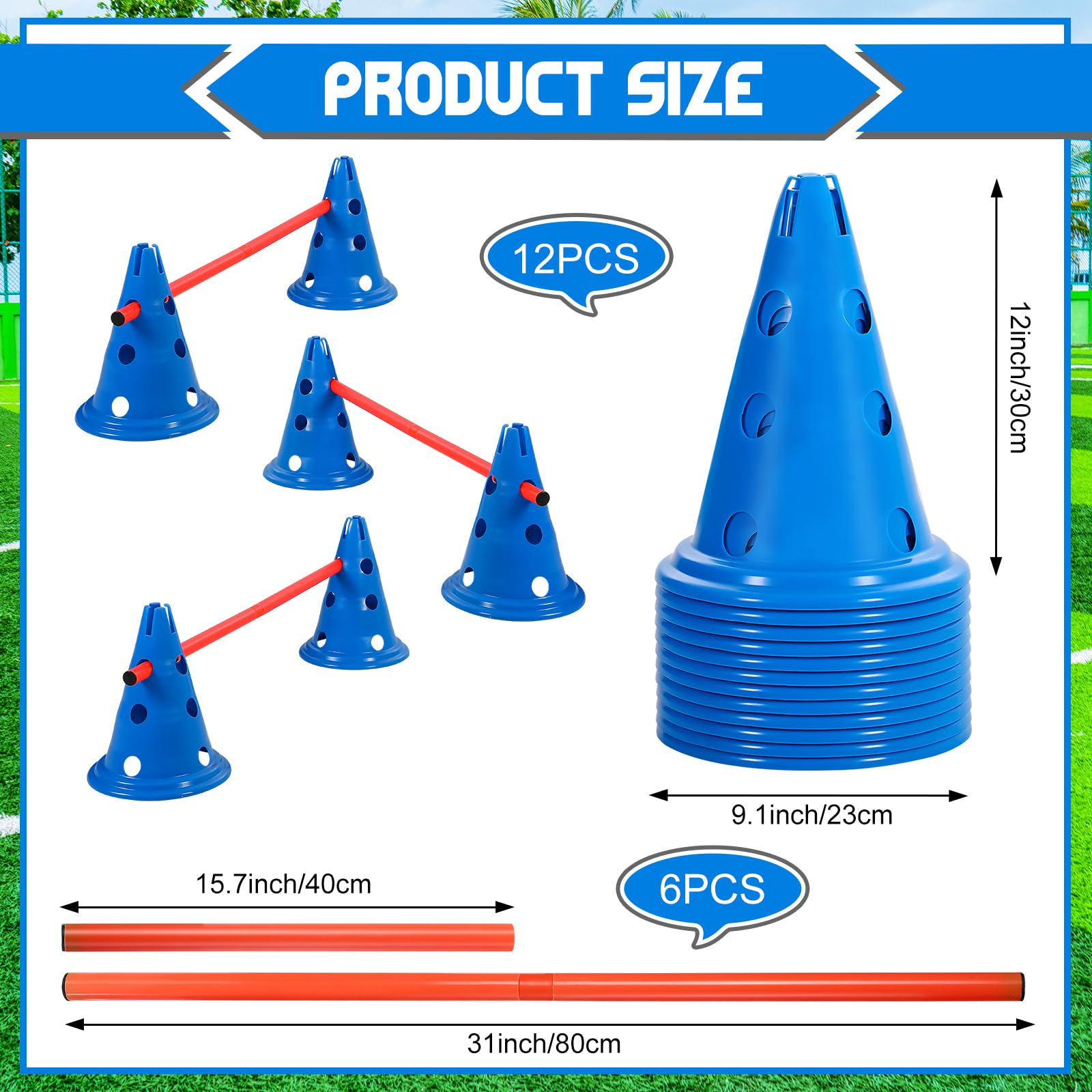 Glimin Dog Agility Hurdle Cone Set Dog Agility Course Backyard Set Include 12 Agility Cones 6 Agility Rods Training Equipment Ad