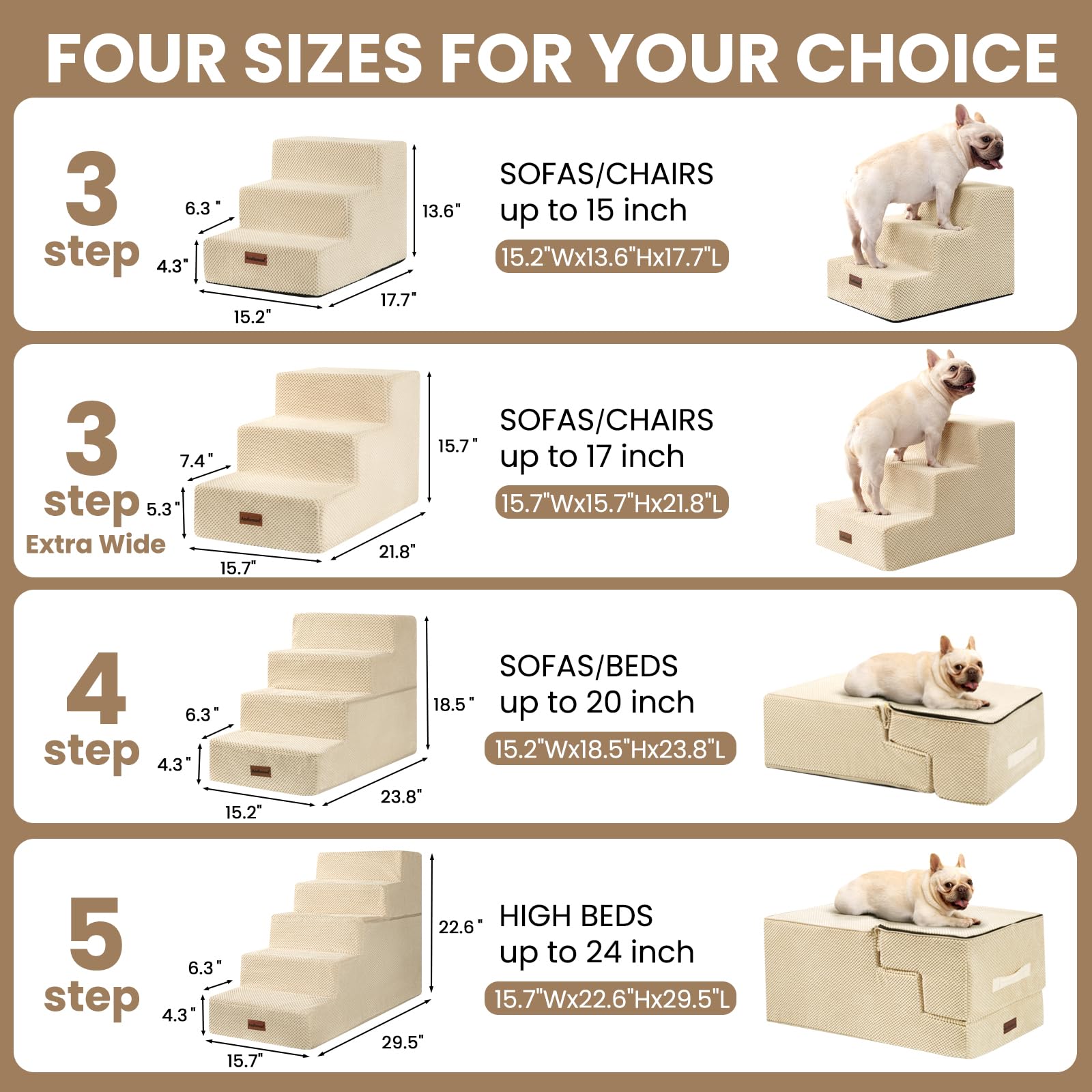 Aodisman Dog Stairs for High Bed 22.6 H,5-Step Dog Steps for Small Dogs and Cats,Indoor Non-Slip Balanced Pet Stairs are Suitabl