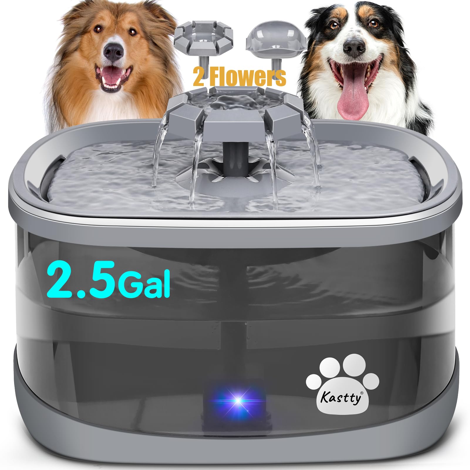 Kastty 2.5Gal/9.5L Dog Water Fountain Extra Large Pet Water Fountain 3 Flow Modes Cat Water Fountain Larger Filter Filtration& S