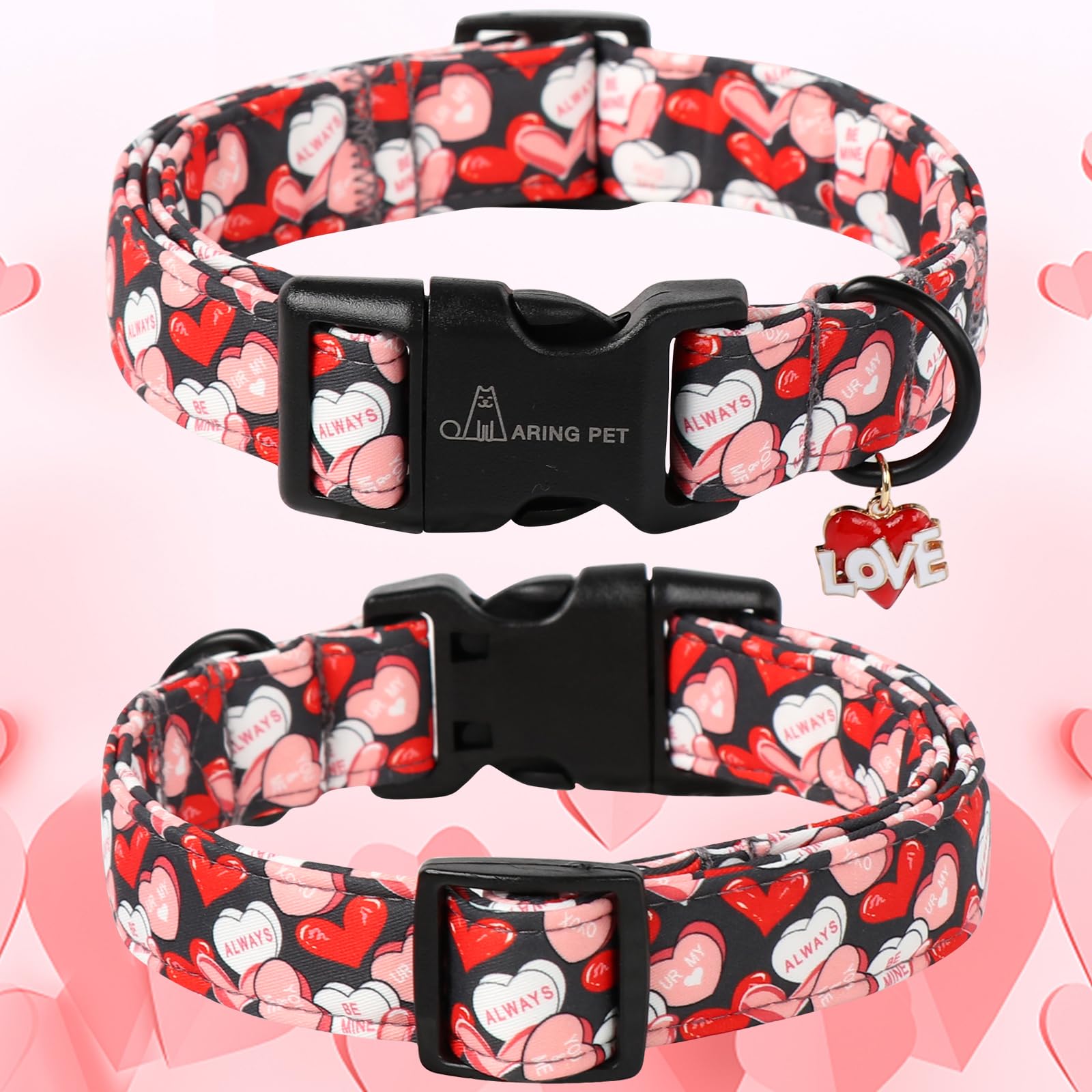 Aring Pet Valentine'S Day Dog Collar-Cute Black Heart Dog Collars, Adjustable Valentine Heart Pet Collars Puppy Collar With Quic