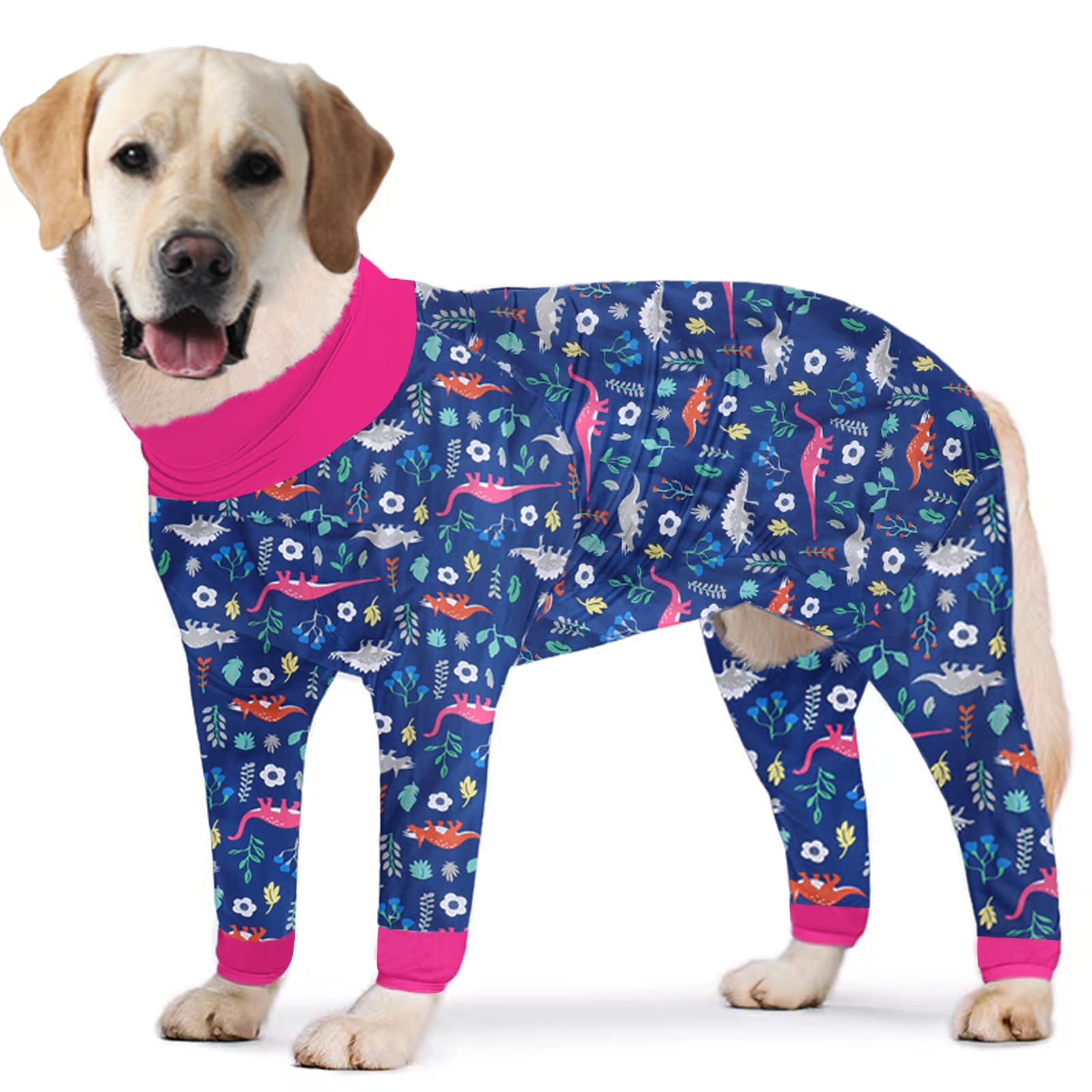Pripre Dinosaur Printed Long Sleeve Recovery Shirts Soft Pajamas Onesie Jumpsuit Prevent Licking Shedding Suit For Large Dogs (N