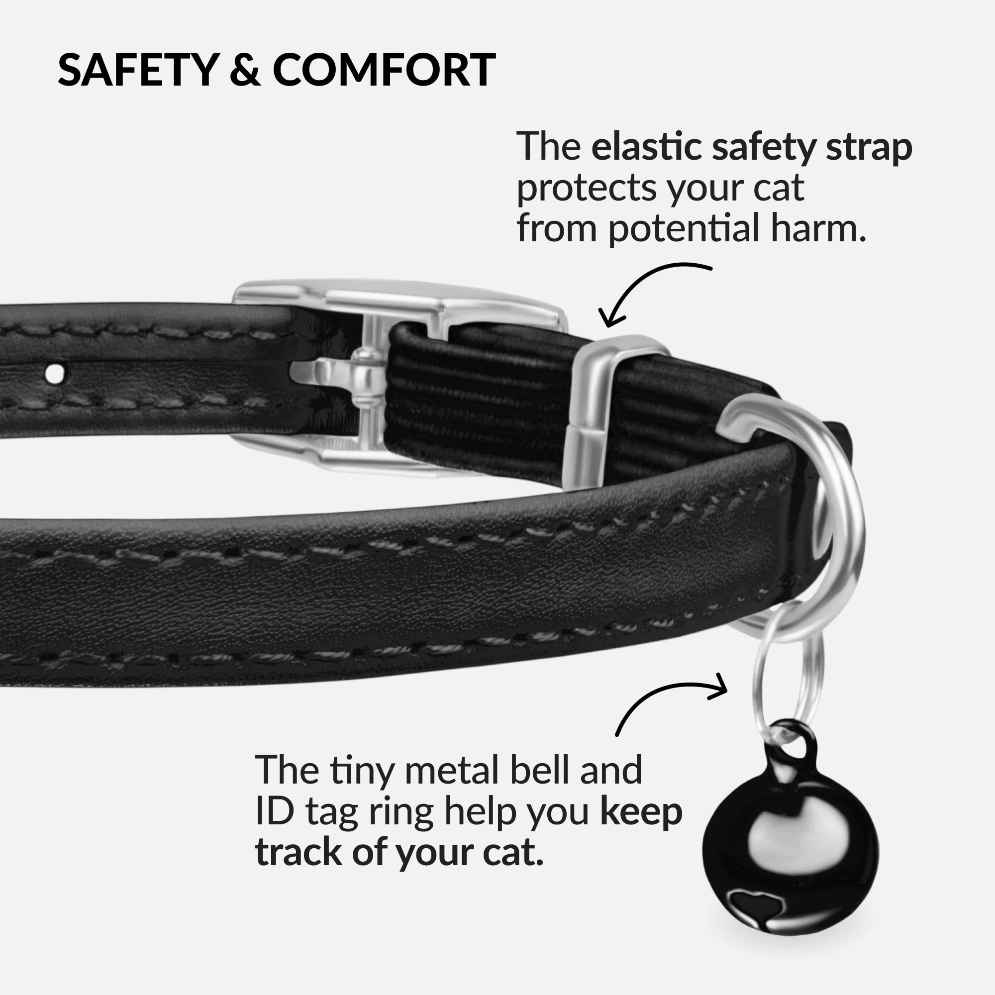 Collardirect Leather Cat Collar With Bell - Kitten Small And Big Cat Collar For Boy Cats, Girl Cats With Safety Elastic Strap (N