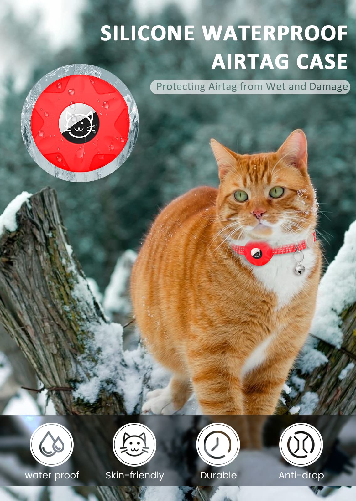 Airtag Cat Collar, Reflective Kitten Collar Breakaway Apple Air Tag Cat Collar, Gps Cat Collar With Airtag Holder And Bell, Lightweight Tracker Cat Collars For Girl Boy Cats, Kittens And Puppies (Red)