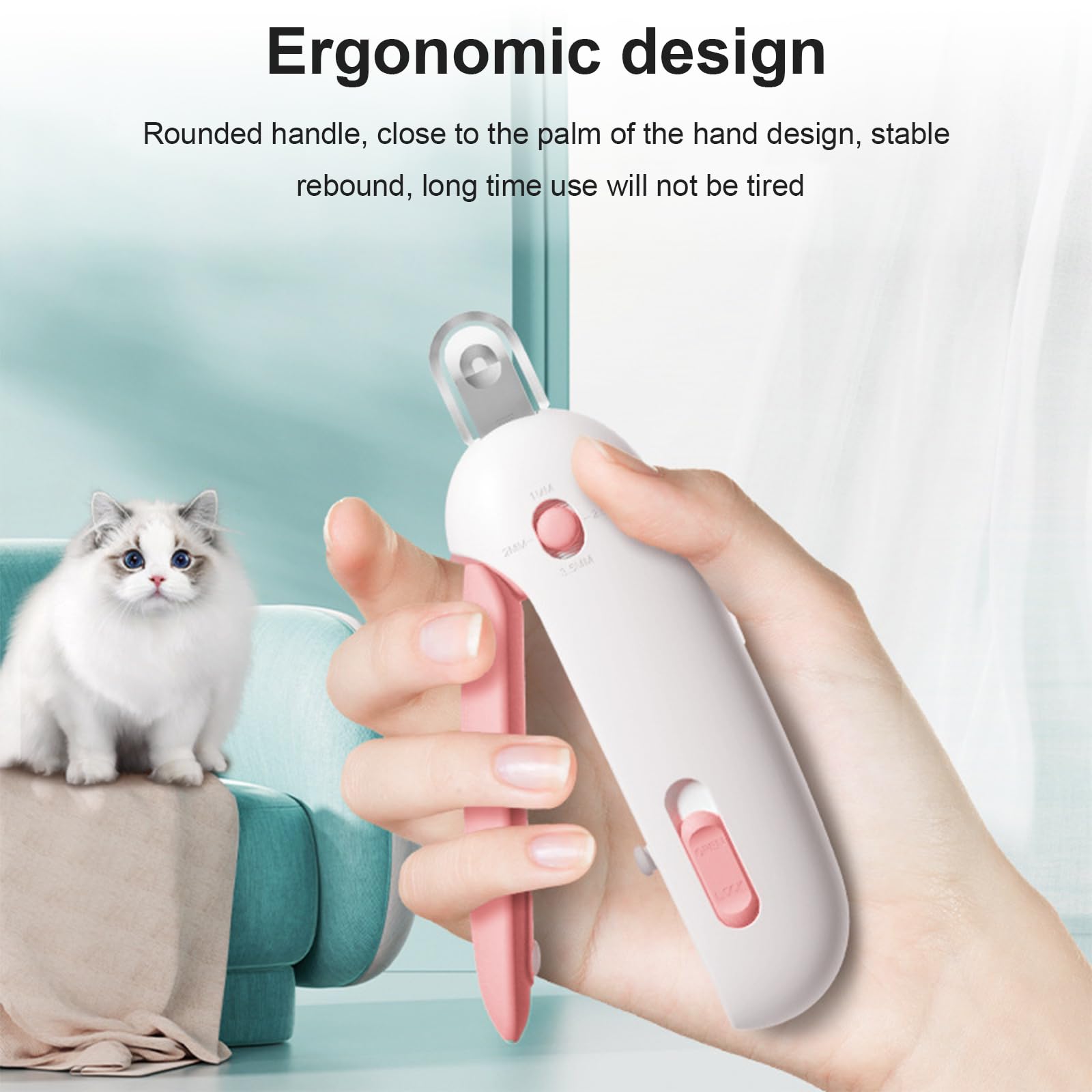 Wanheart Pink Pett Nail Clipper for Cats - Gentle Trimmer with Dust Storage, Adjustable Size & Hidden Nail File, Safe Pet Grooming Tool