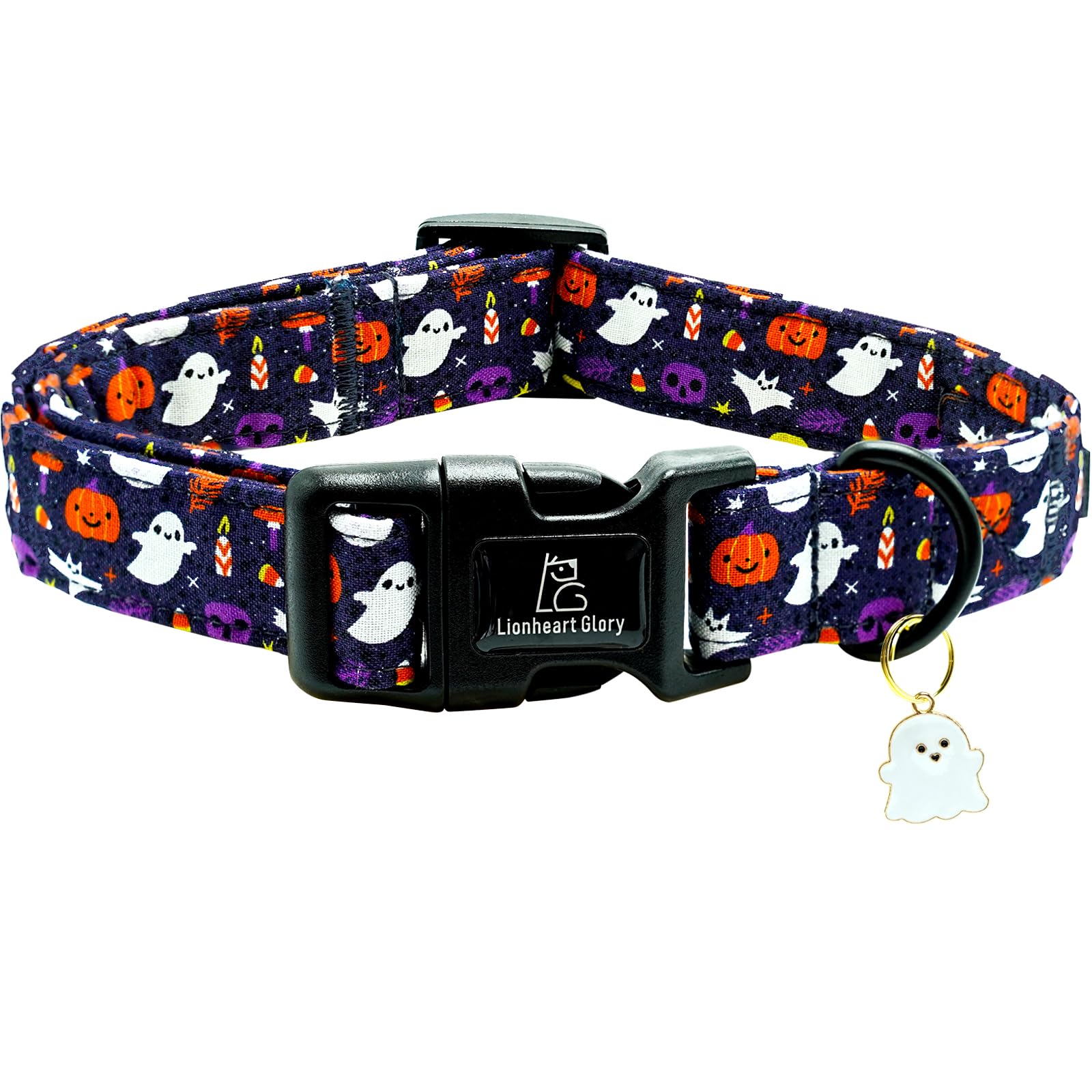 Lionheart Glory Dog Collars Fall Halloween Pumpkin Collar Dog Heavy Comfortable Adjustable Dog Collar For Large Dogs, Ghost, Pum