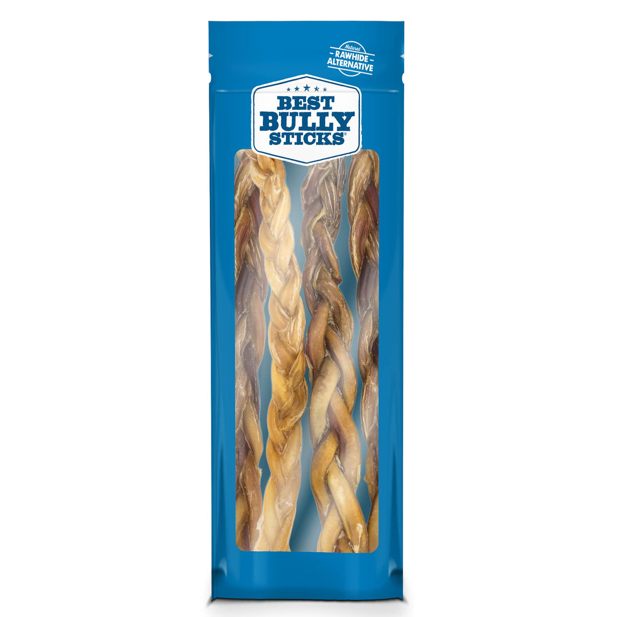 Best Bully Sticks All Natural 12 Inch Braided Bully Sticks For Medium And Large Dogs - Highly Digestible Limited Ingredient Rawhide Alternative Dog Chew - Free-Range Grass-Fed Beef Dog Treats - 4 Pack