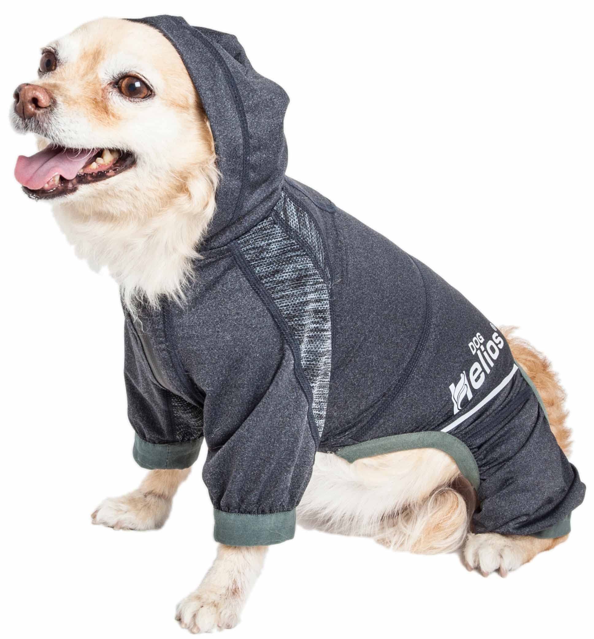 Dog Helios  Namastail Lightweight 4-Way Stretch Breathable Full Bodied Performance Yoga Dog Hoodie Tracksuit, Medium, Black