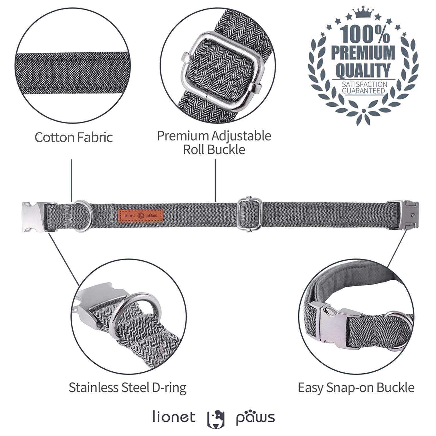 Lionet Paws Dog Collar With Bowtie, Durable Adjustable And Comfortable Collar For X-Large Dogs, Neck 16-26In