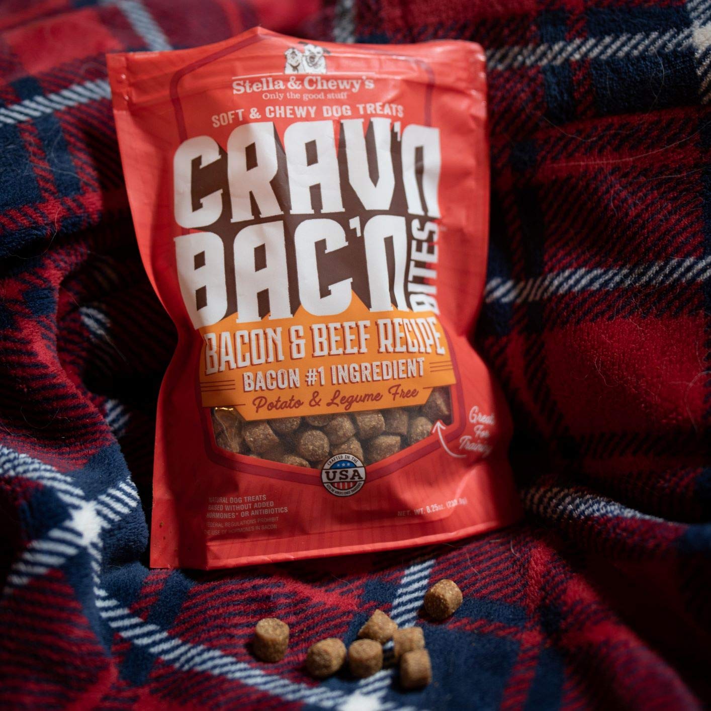 Stella & Chewys Training Dog Treats - Cravn Bacn Soft Bacon & Pork Bites - Premium USA Made - Low Calorie Rewards - 8.25oz