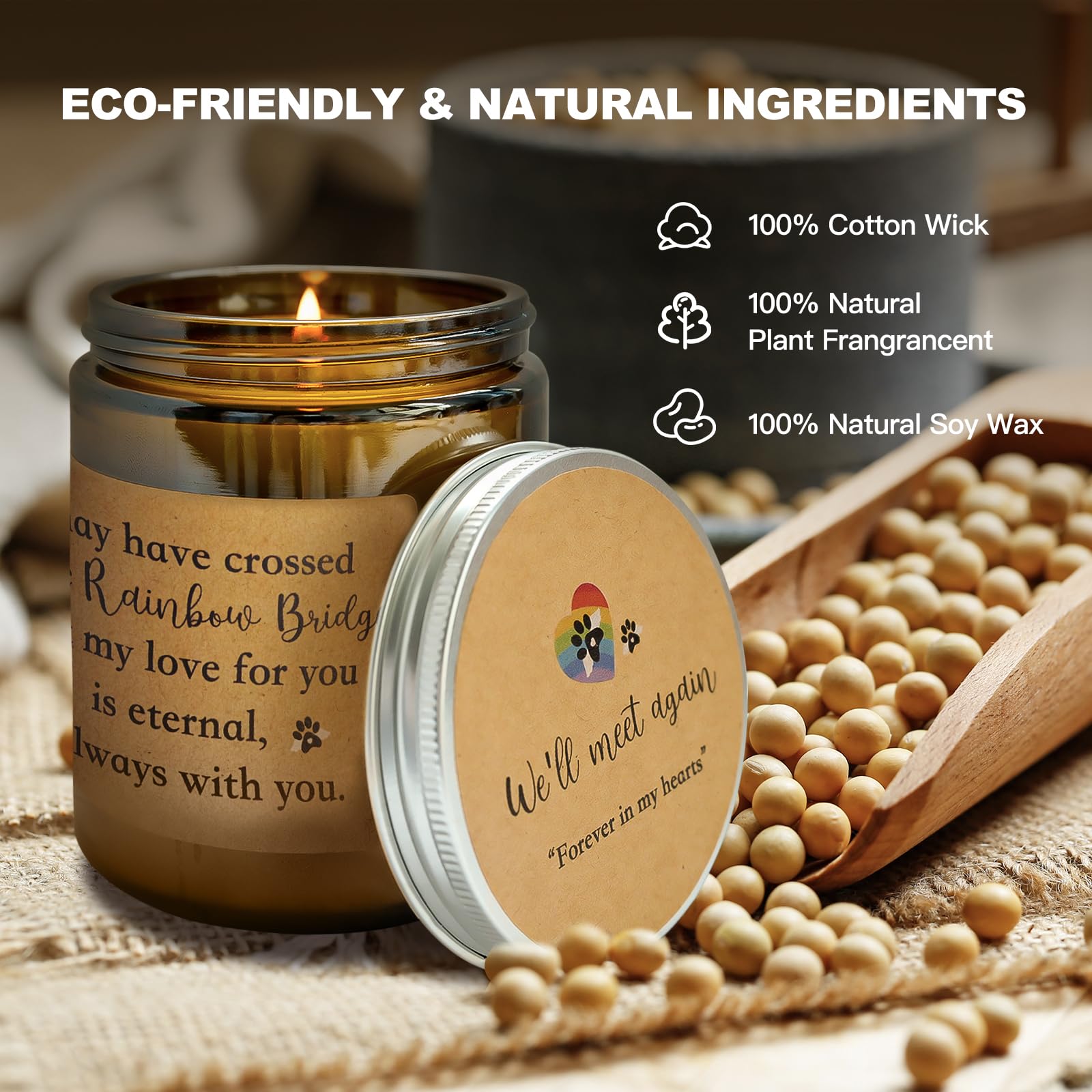 Fufyukey Dog Memorial Gifts, Pet Loss Sympathy Candle, Rainbow Bridge Remembrance Gifts, Paw Print Pet Memorial For Dogs And Cat