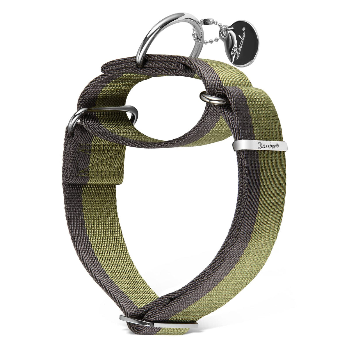 Dazzber Martingale Collar 1.5 Inch Wide 1200D Extra Strong Nylon Dog Collar, No Pull Heavy Duty Dog Collar With 2-Color Stripe For Medium To Xlarge Dogs (Extra Large, 1 1/2 Inch Wide, Military Green)