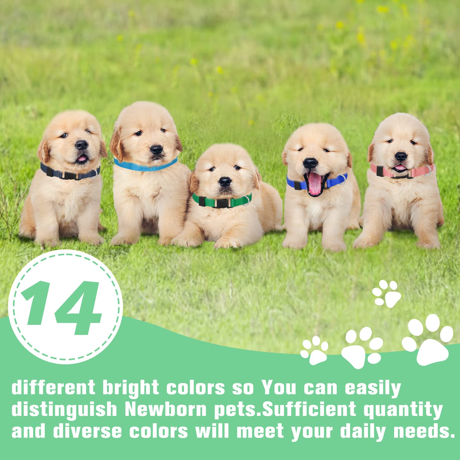 14 Pack Puppy Collars For Litter,Adjustable Puppy Id Collars Breakaway Safety Whelping Collars For Small Puppies,Soft Nylon Identification Collar Pet Supplies For Newborn Litter Puppy Pets