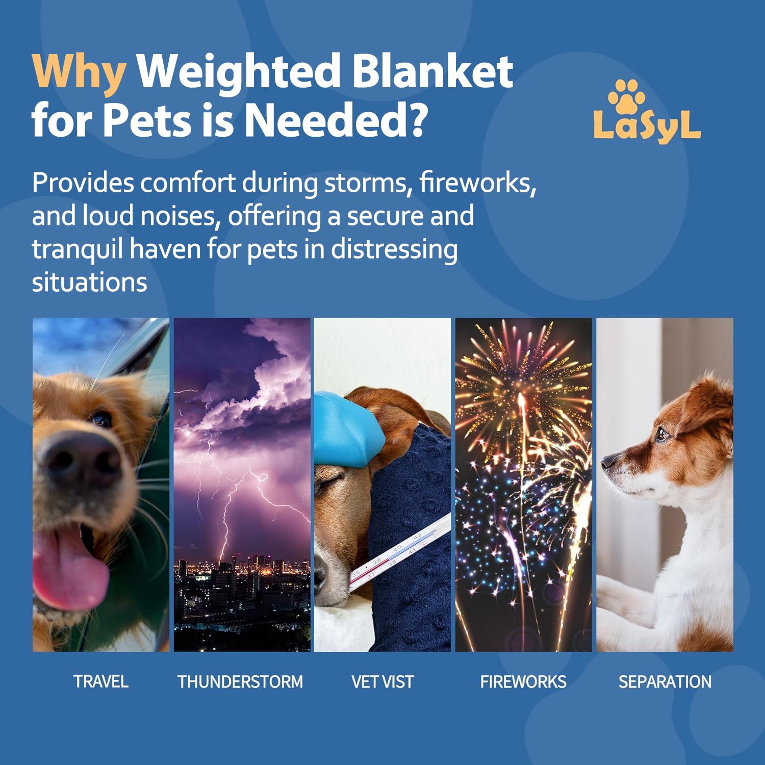 LaSyL Blanket for Pets | Thunder Blanket for Dogs Anxiety | Premium Soft Minky | Relaxation & Calming & Anti Anxiety | Blue Grey