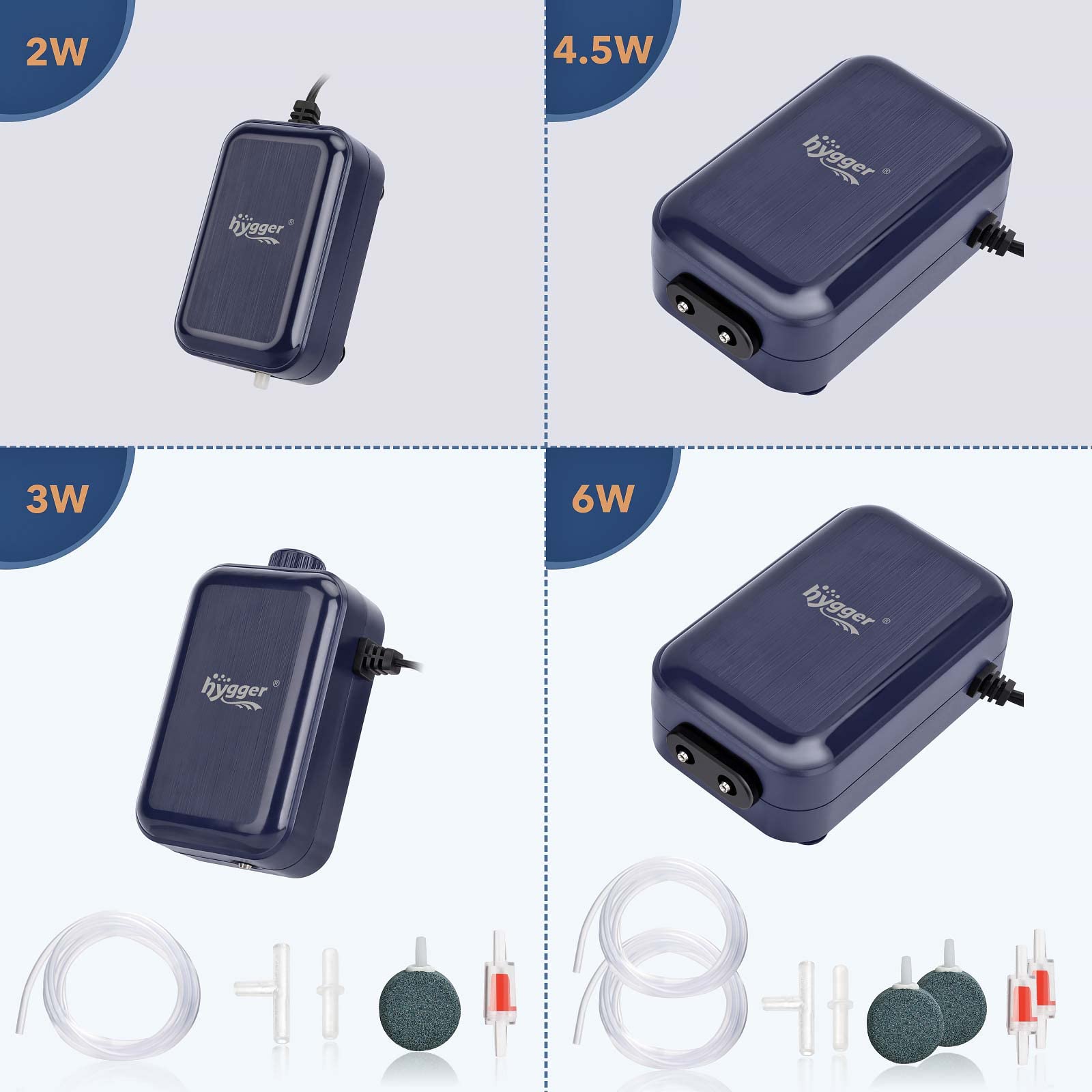 Hygger Aquarium Air Pump, Adjustable Oxygen Pump Silent Powerful Aerator Pump 2W/3W/4.5W/6W/ 1 Air Outlets Ultra For Up To 30 Ga