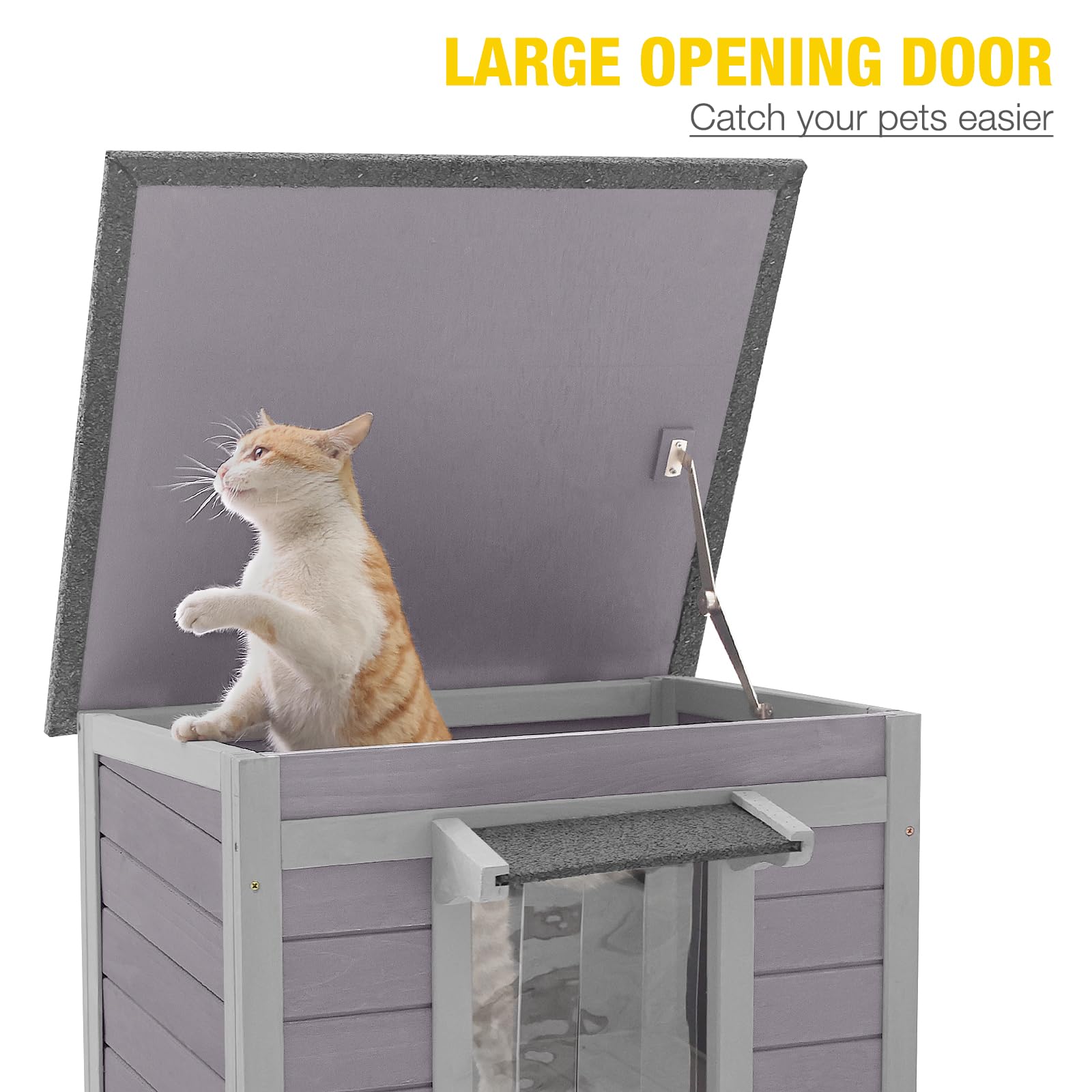 Cat House Outdoor Feral Kitty Houses With Curtain For Cats Insulated, Weatherproof Roof (Single-Deck)