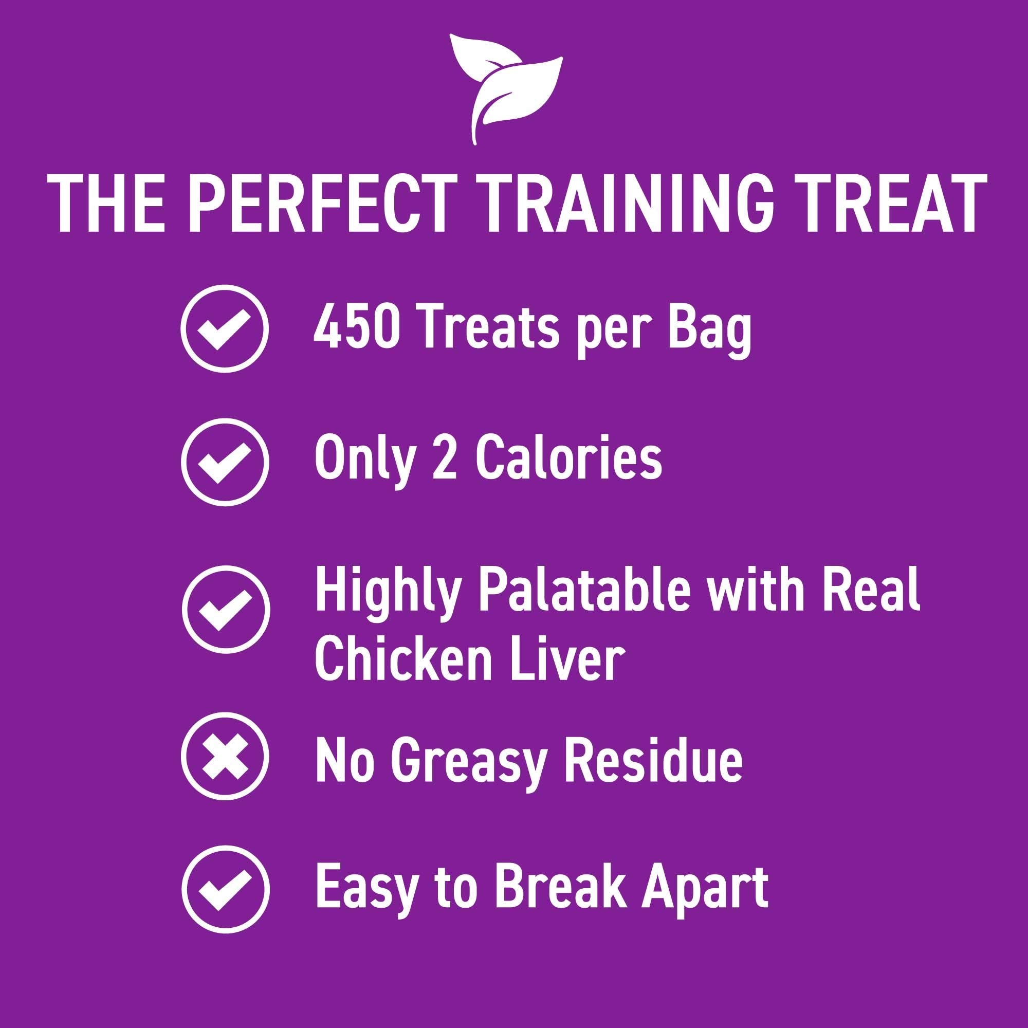 Cloud Star Tricky Trainers Crunchy Dog Training Treats 8 oz Pouch, Chicken Liver Flavor, Low Calorie Behavior Aid with 450 treat