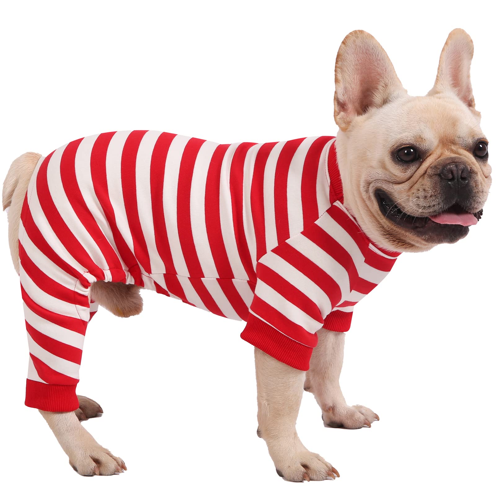 Uadonile Dog Christmas Pajamas Small,95% Cotton Thermal Boy Girl Puppy Chihuahua Jumpsuit,Comfortable Red-White Striped Pjs,Red 
