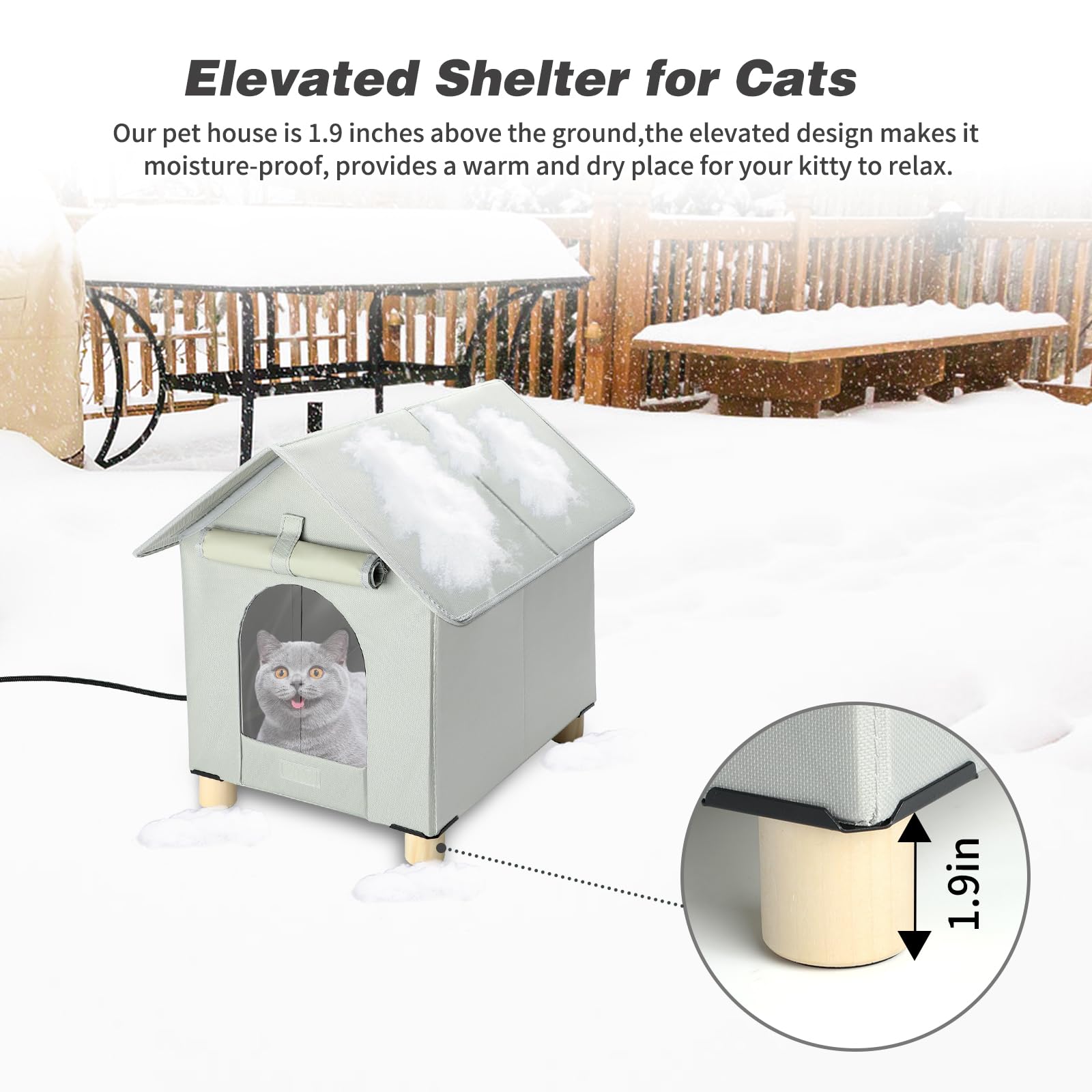 Bwogue Large Elevated Heated Cat House For Outdoor Cats In Winter, Waterproof & Insulated Feral Cat Shelter For Outside Cats,Wea