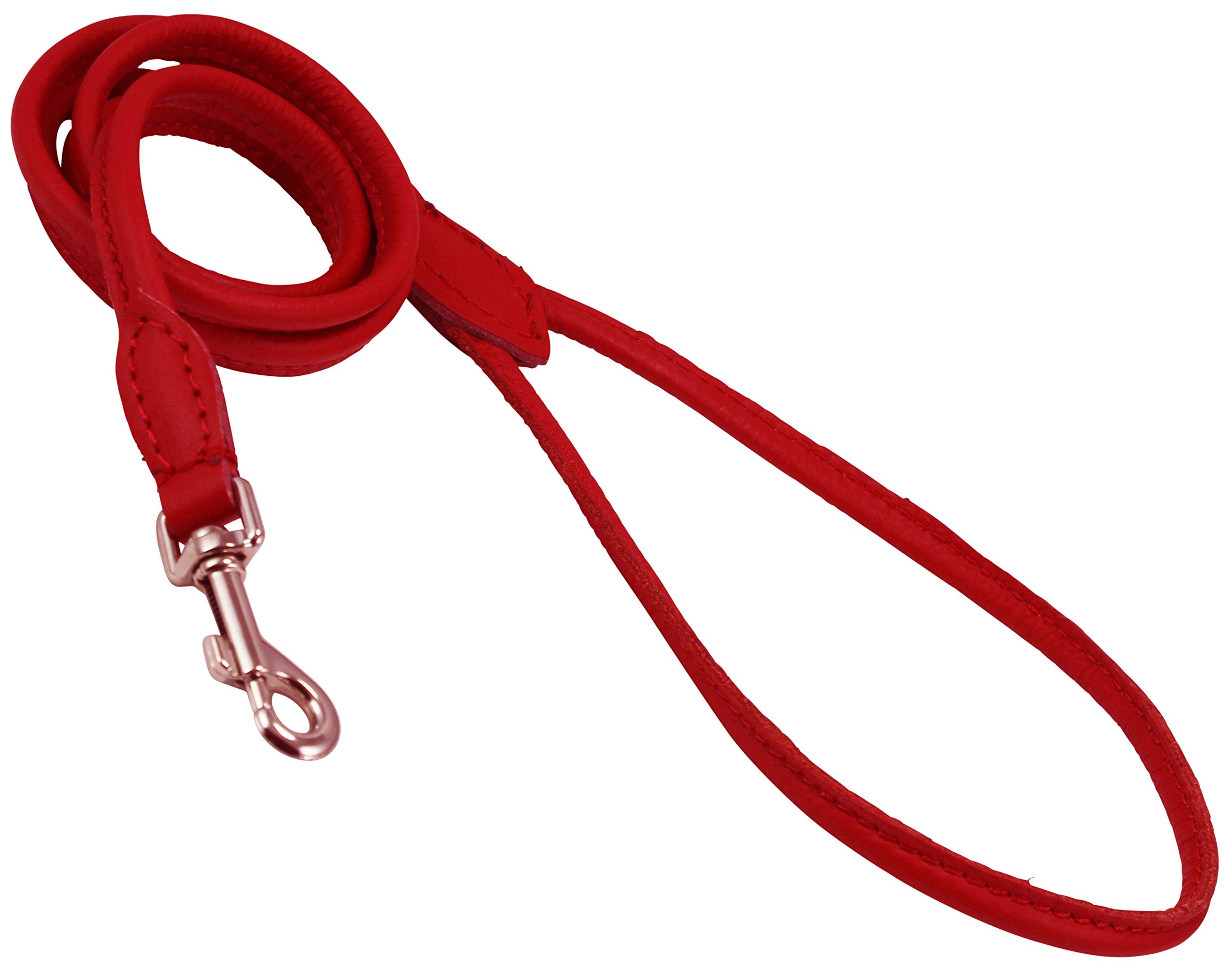 Dogs My Love 4Ft Long Round Genuine Rolled Leather Dog Leash Red (X-Small: 1/4' (6Mm))